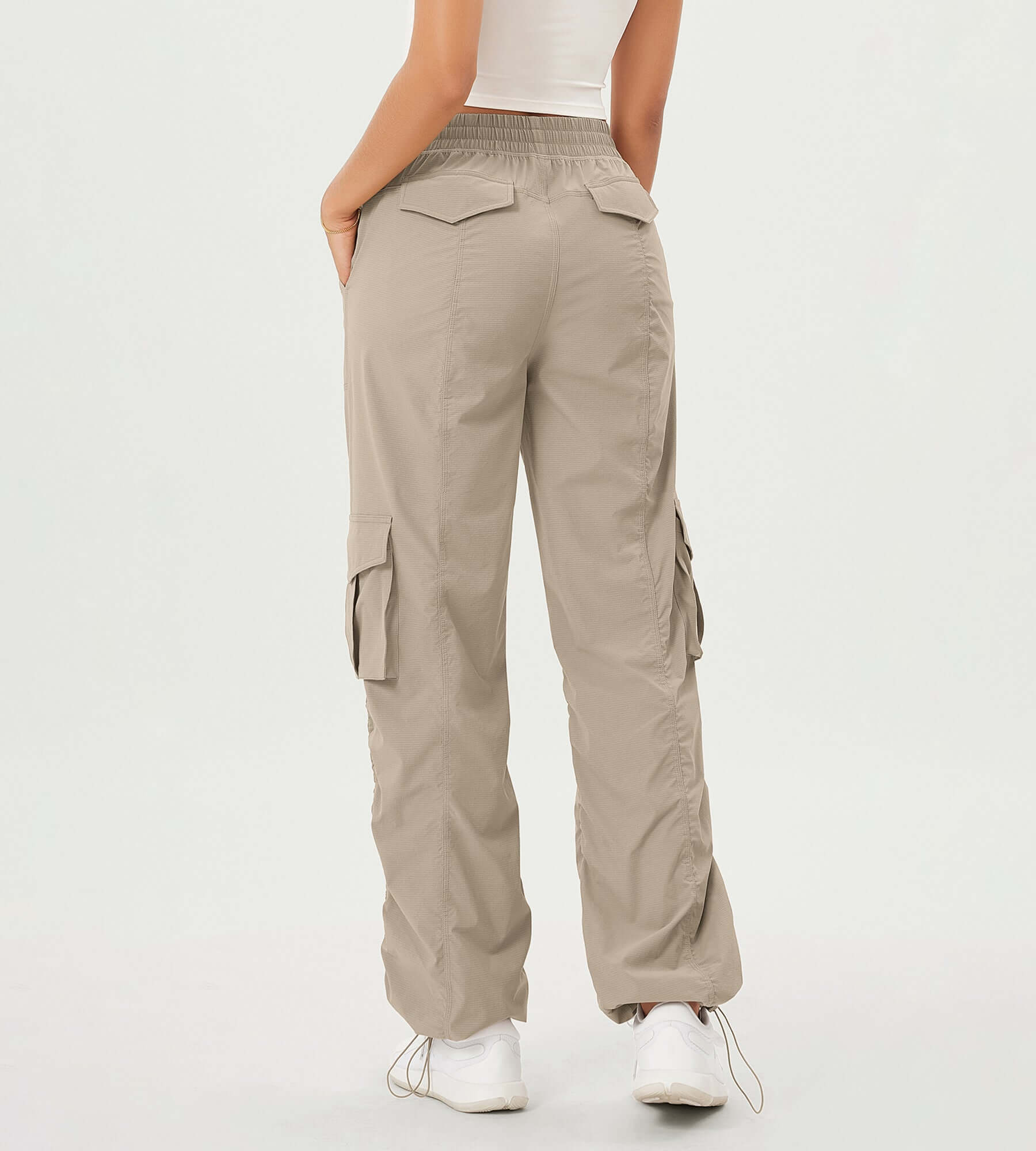 Stretch Woven Relaxed Cargo Cinchable Hems Casual Sweatpants with Pockets - ododos