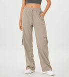 Stretch Woven Relaxed Cargo Cinchable Hems Casual Sweatpants with Pockets Taupe - ododos