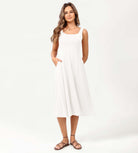 Square Neck Casual Sleeveless Sundress Flare Tank Dress with Pockets - ododos