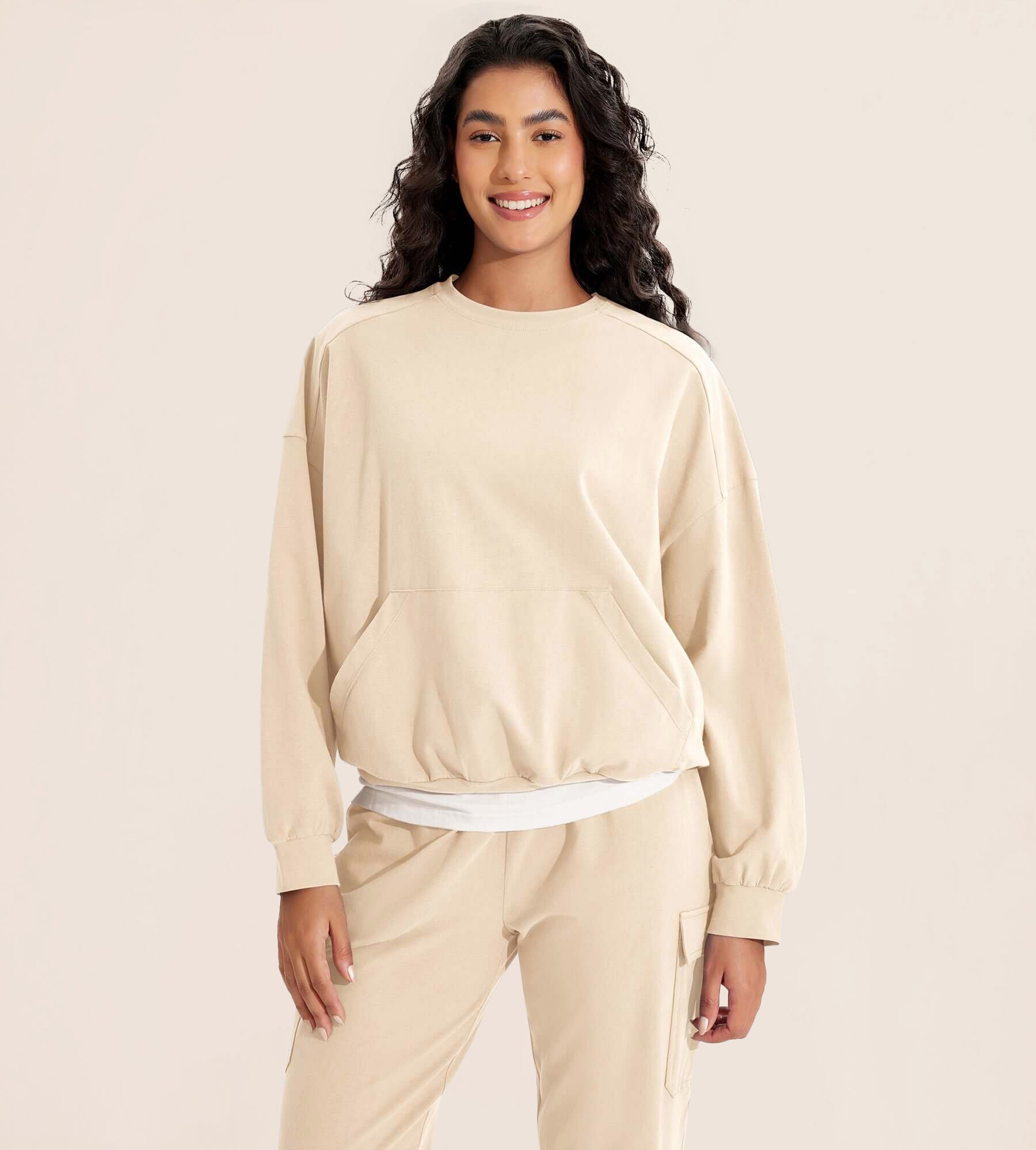 Cotton Soft Oversized Sweatshirts Pullover with Kangaroo Pocket - ododos