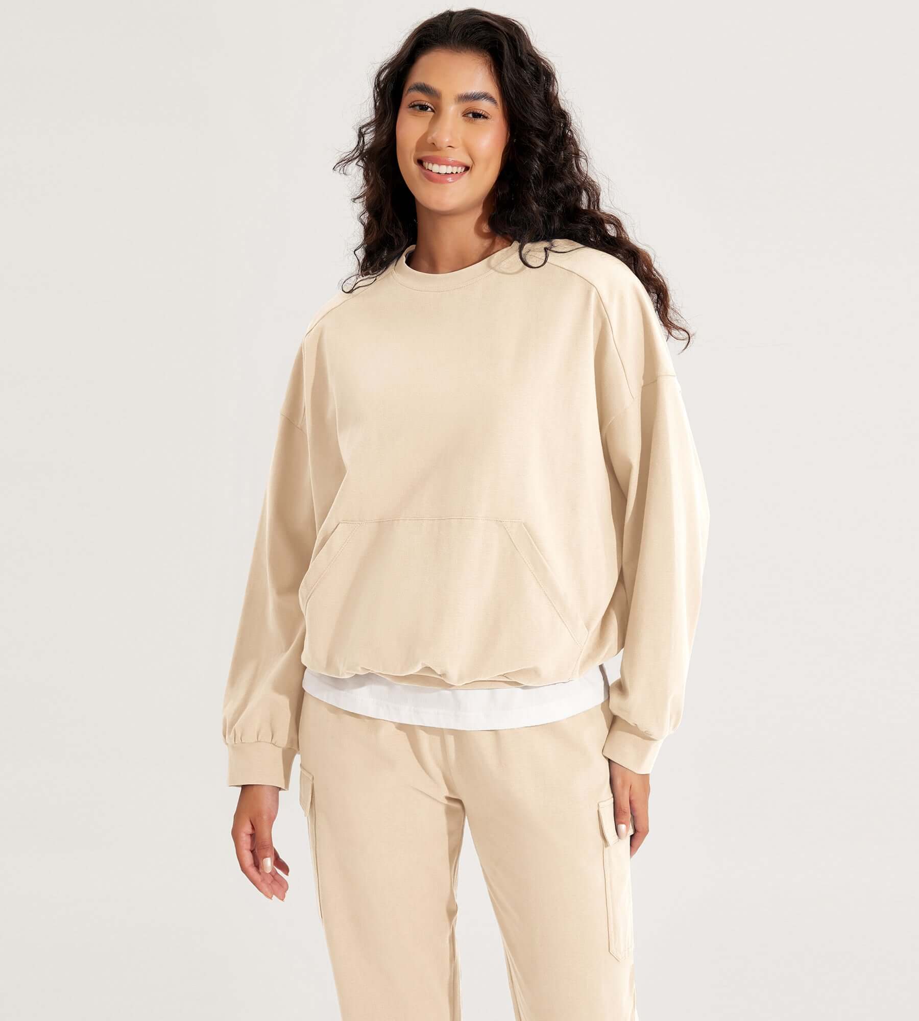 Cotton Soft Oversized Sweatshirts Pullover with Kangaroo Pocket - ododos