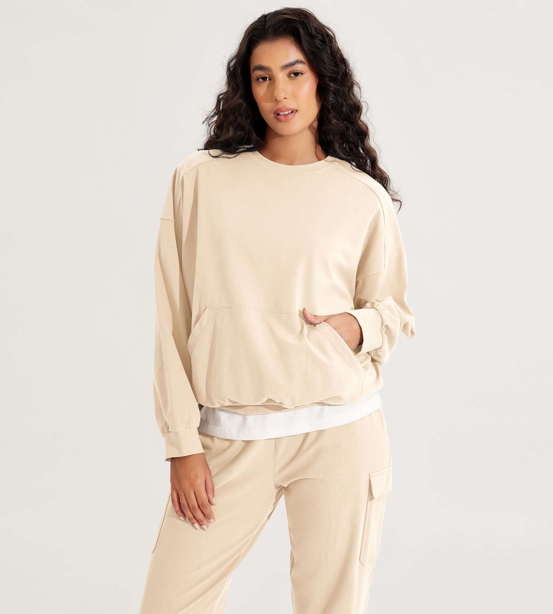 Cotton Soft Oversized Sweatshirts Pullover with Kangaroo Pocket - ododos