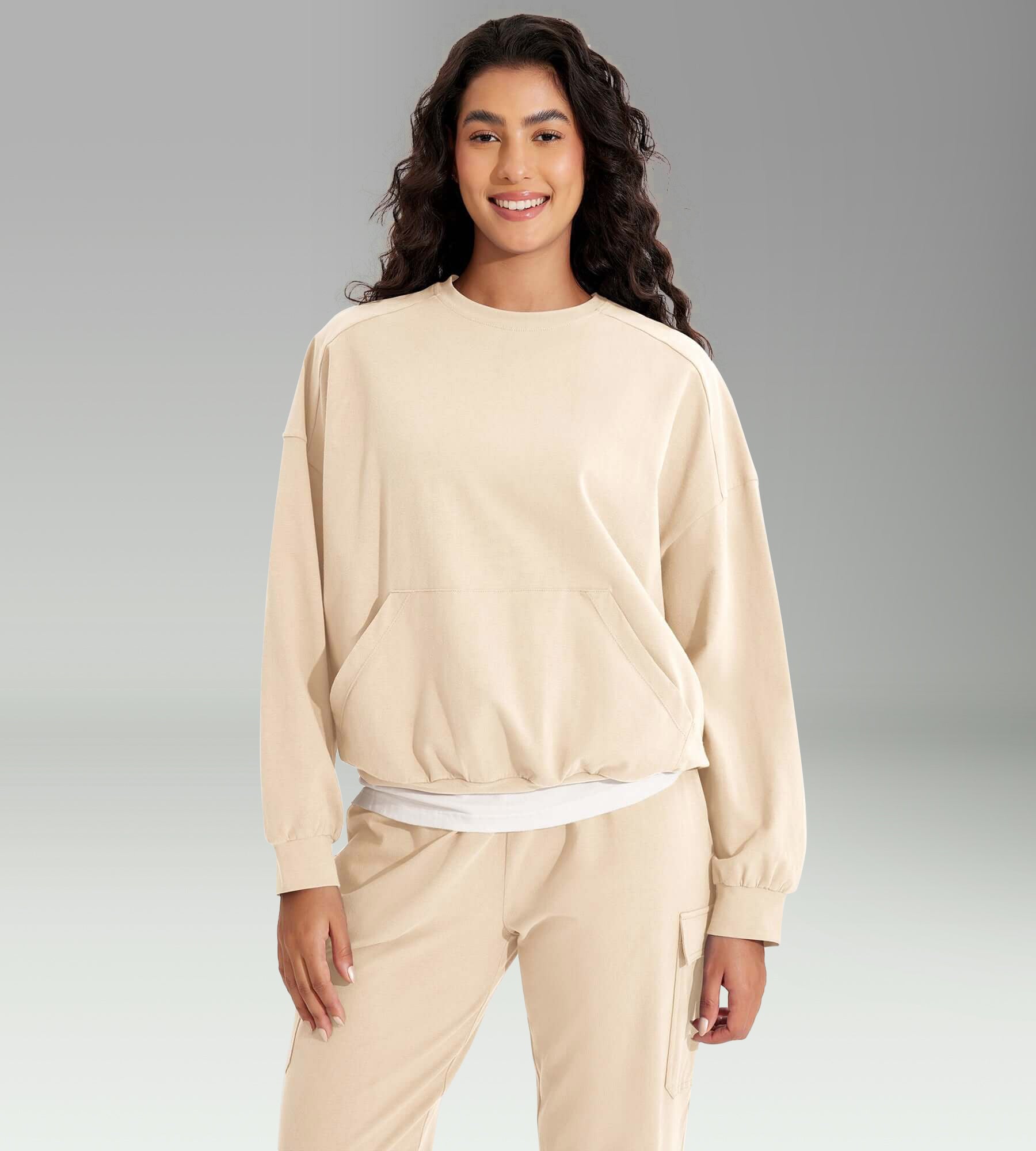 Cotton Soft Oversized Sweatshirts Pullover with Kangaroo Pocket - ododos