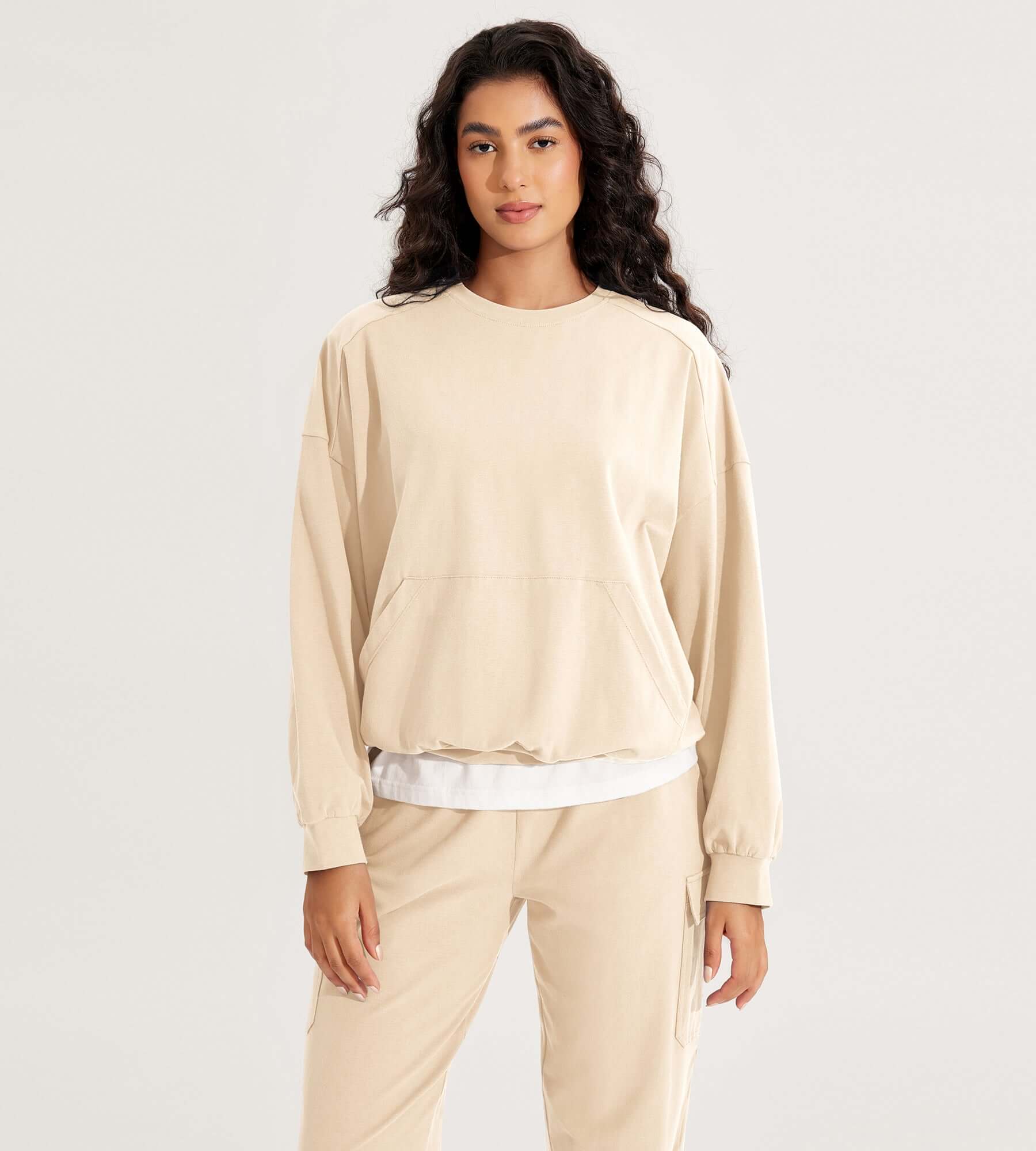 Cotton Soft Oversized Sweatshirts Pullover with Kangaroo Pocket - ododos