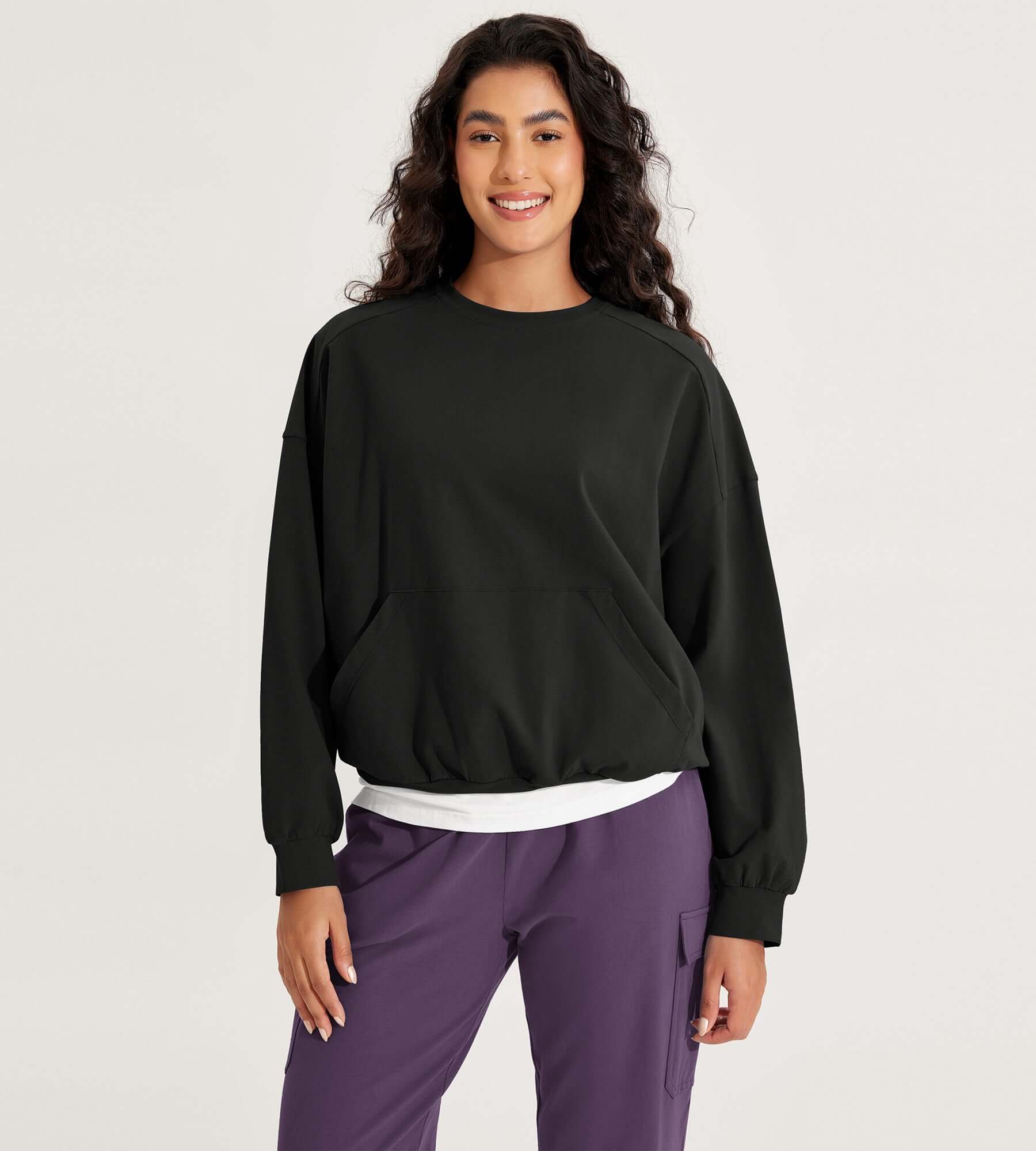 Cotton Soft Oversized Sweatshirts Pullover with Kangaroo Pocket Black - ododos