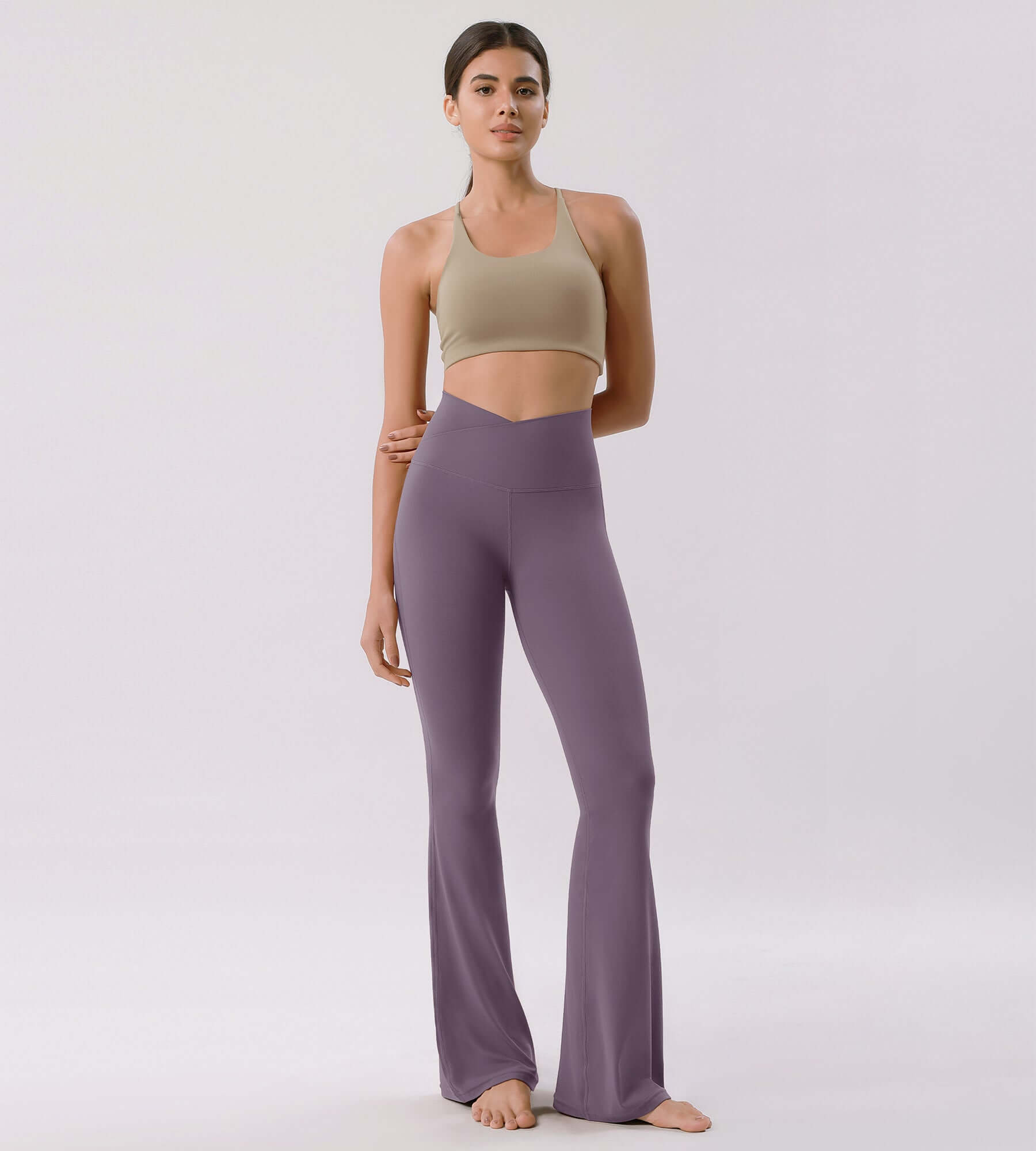 Cloud Feeling 30 Crossover High Waist Flared Pants Ash Violet - ododos