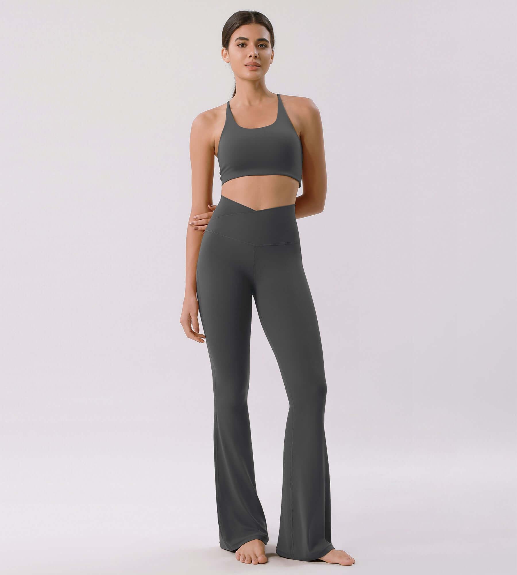 Cloud Feeling 30 Crossover High Waist Flared Pants Charcoal - ododos