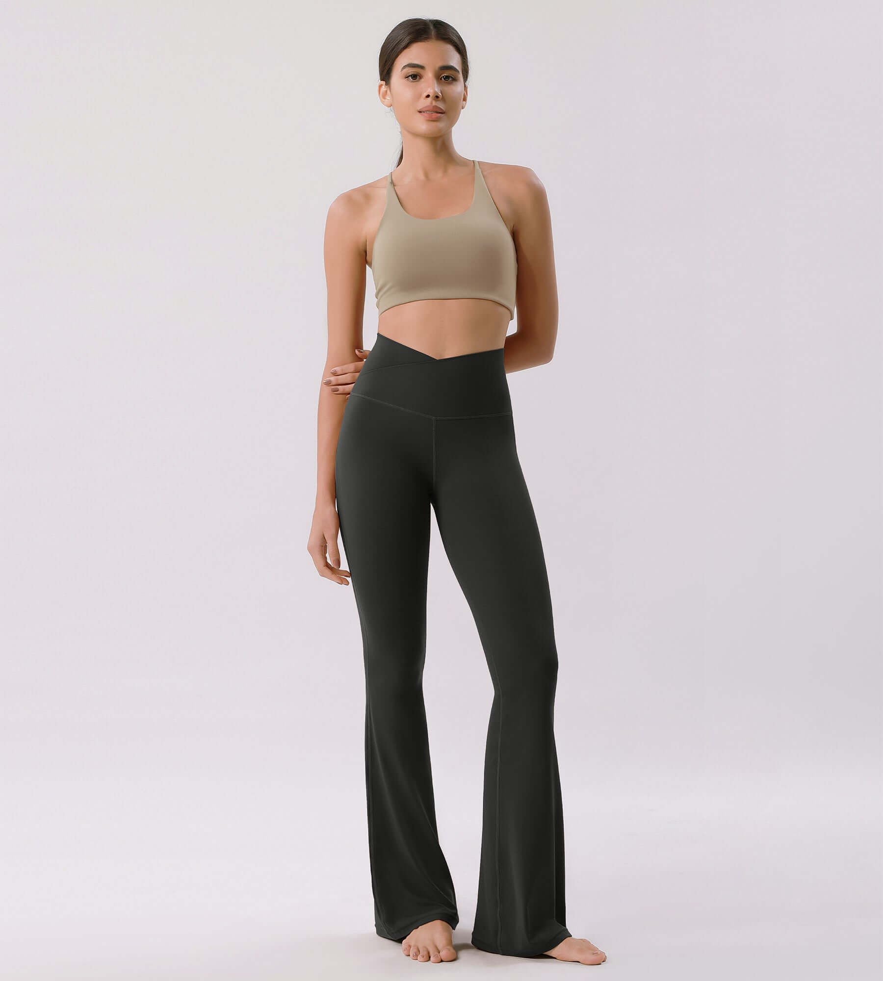 Cloud Feeling 30 Crossover High Waist Flared Pants Onyx Black - ododos