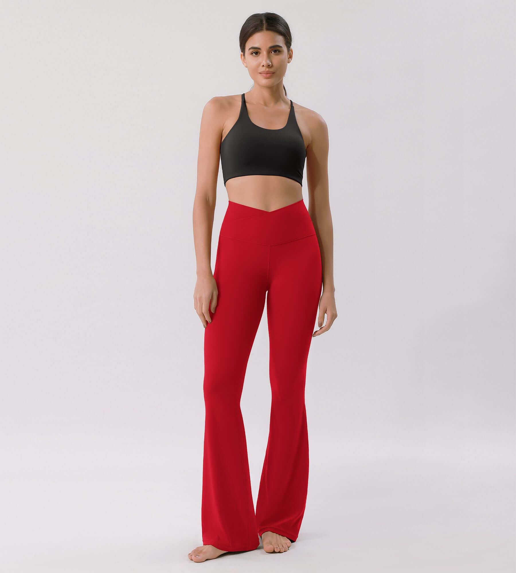 Cloud Feeling 30 Crossover High Waist Flared Pants Red - ododos