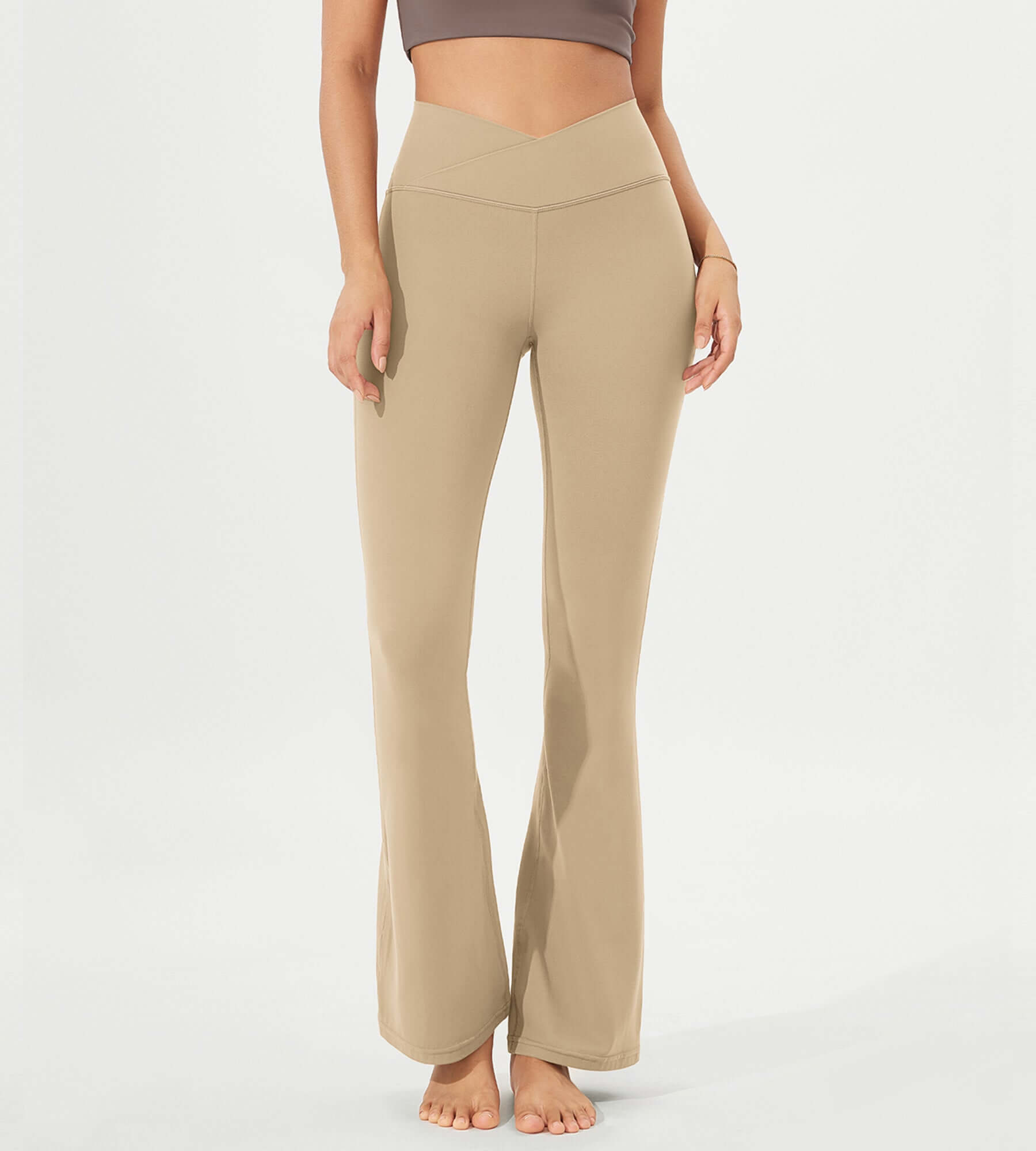 32 Cloud Feeling High Waist Bootcut Lounge Yoga Pants with Back Beige - ododos