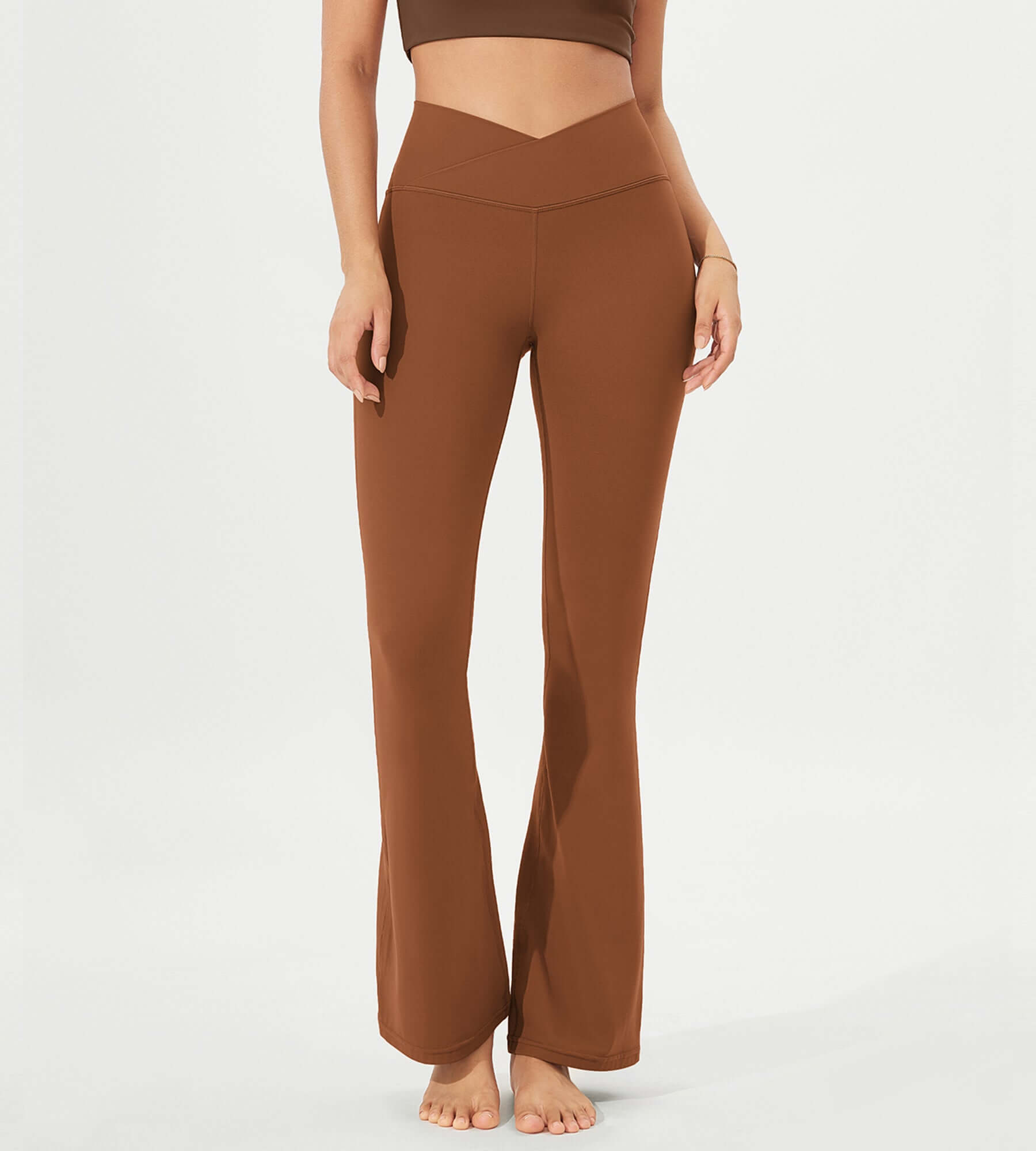 32 Cloud Feeling High Waist Bootcut Lounge Yoga Pants with Back Caramel - ododos