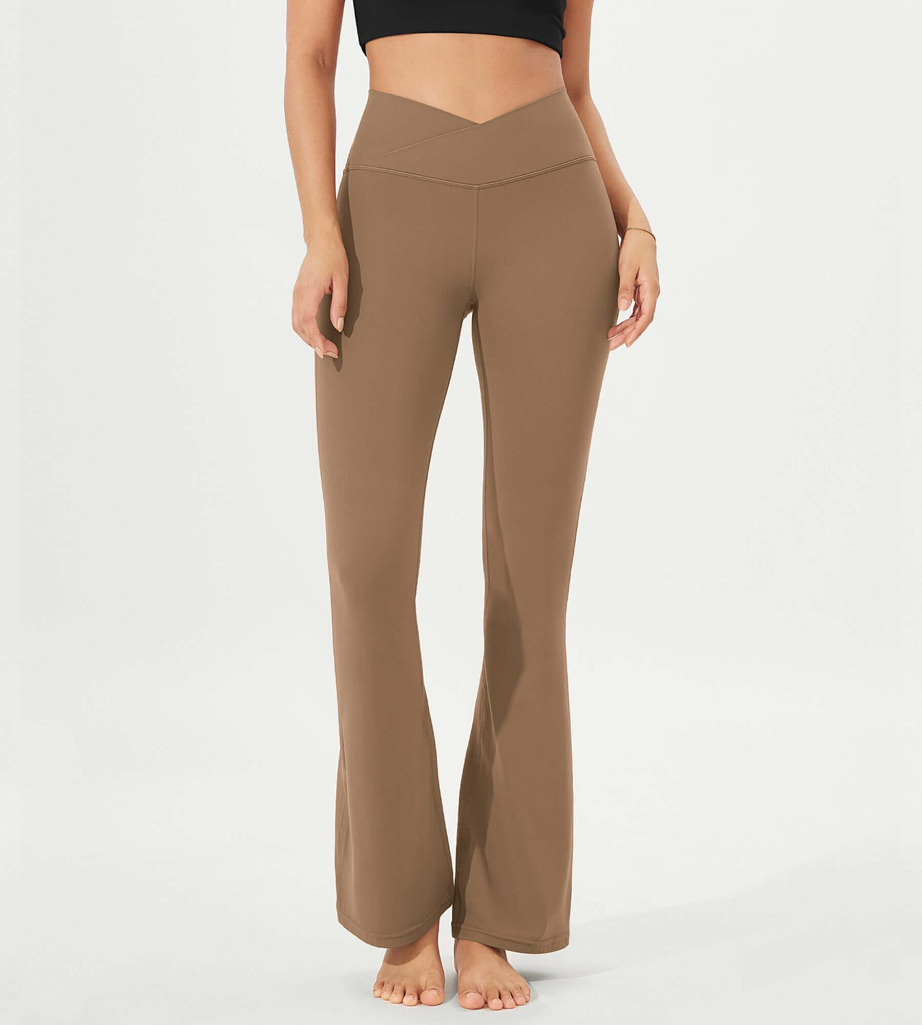 32 Cloud Feeling High Waist Bootcut Lounge Yoga Pants with Back Light Brown - ododos