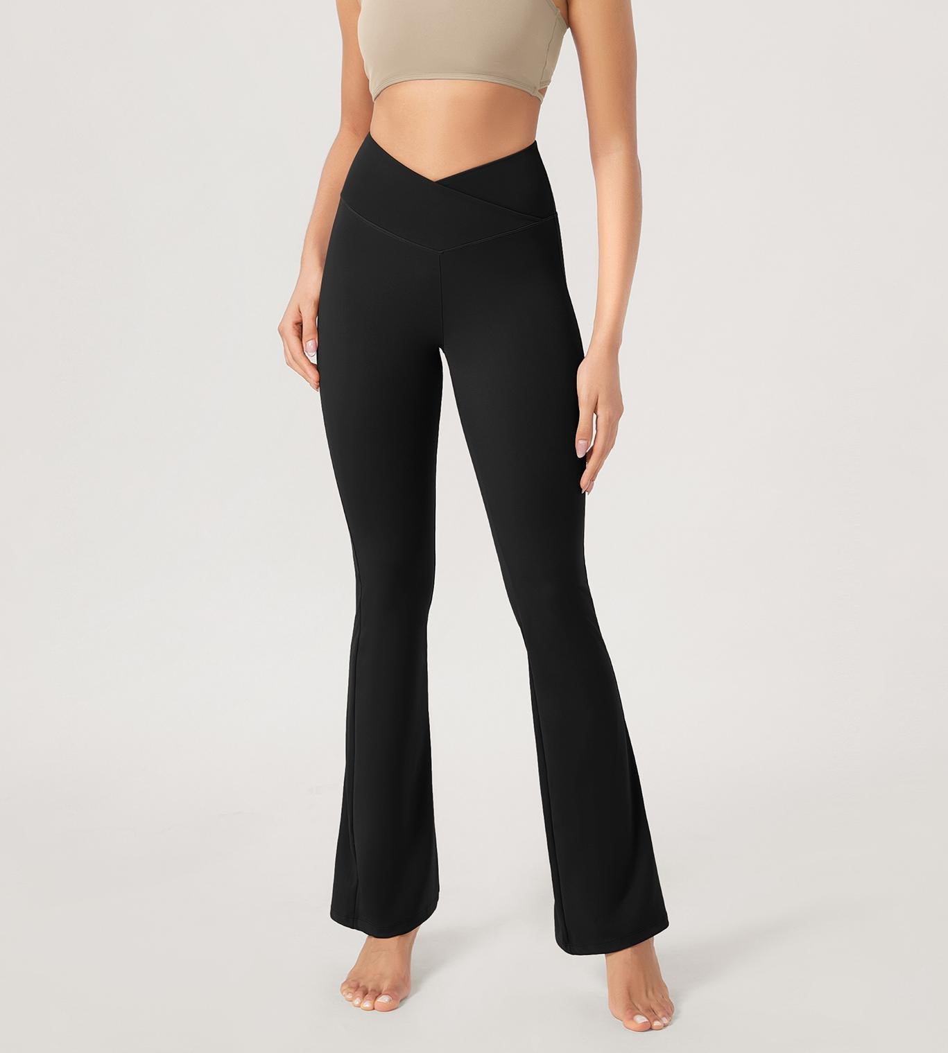 29??Cross Waist Sports Flare Yoga Pants - ododos