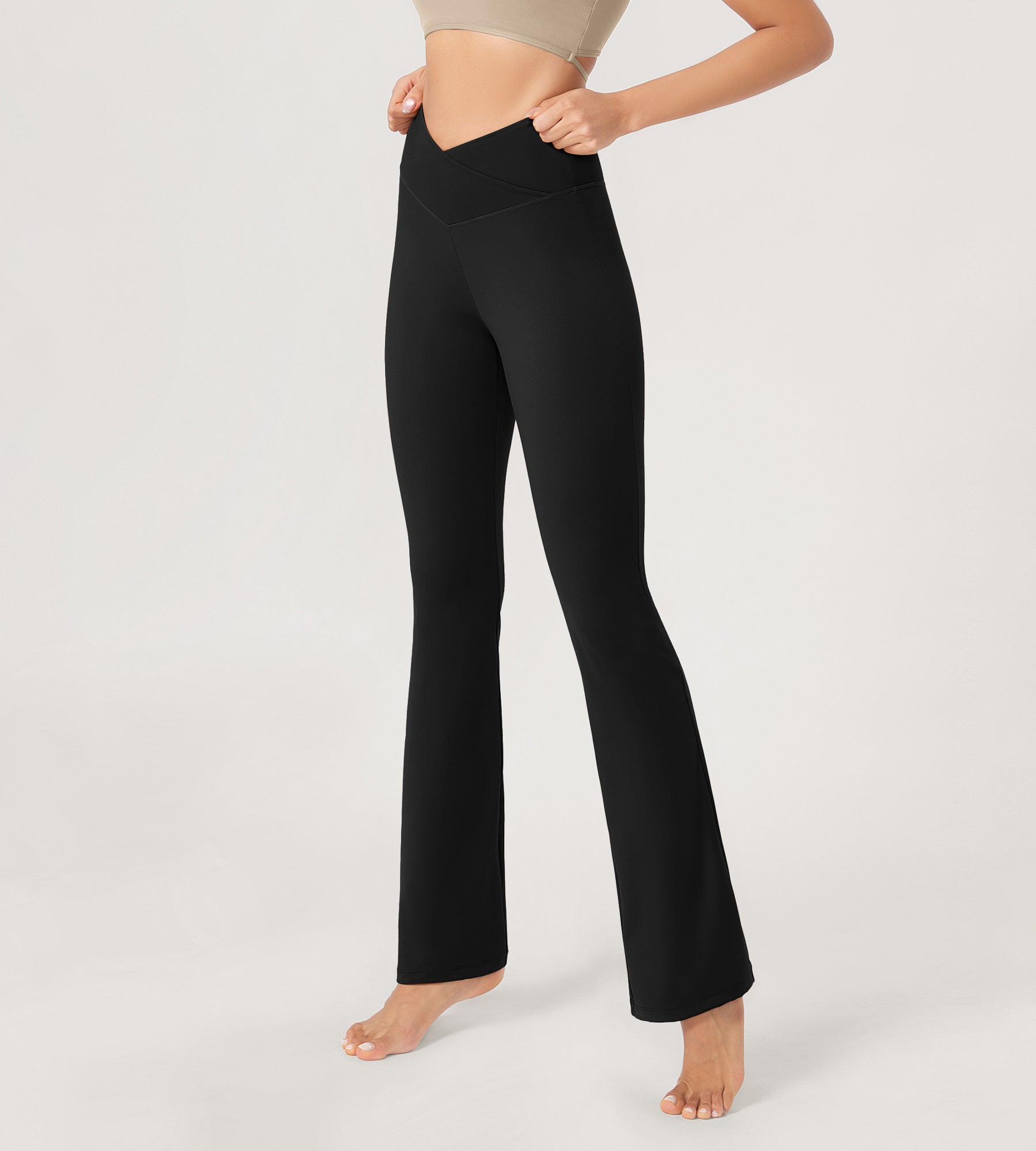 31??Cross Waist Workout Yoga Flare Pants - ododos