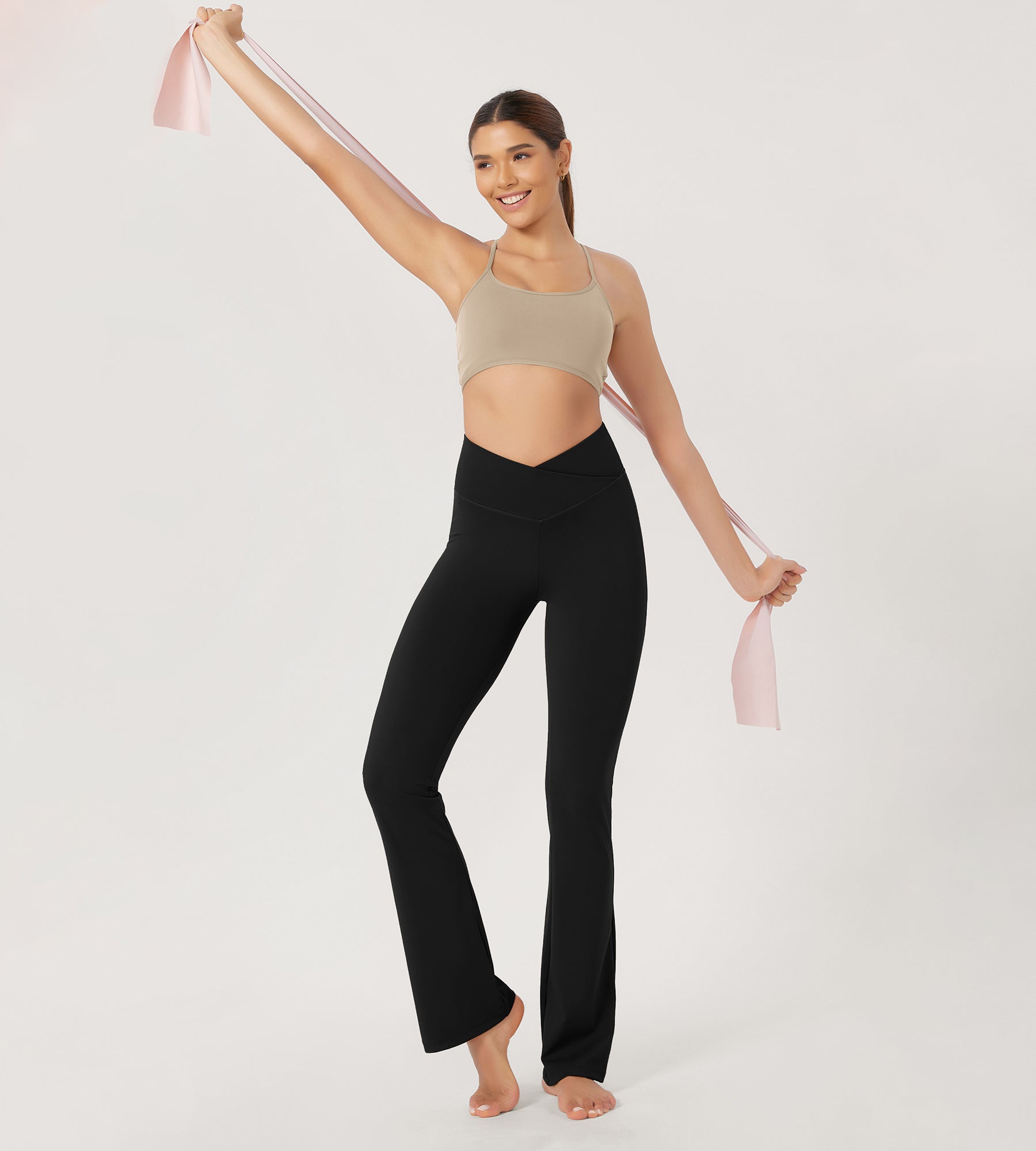 31??Cross Waist Workout Yoga Flare Pants - ododos