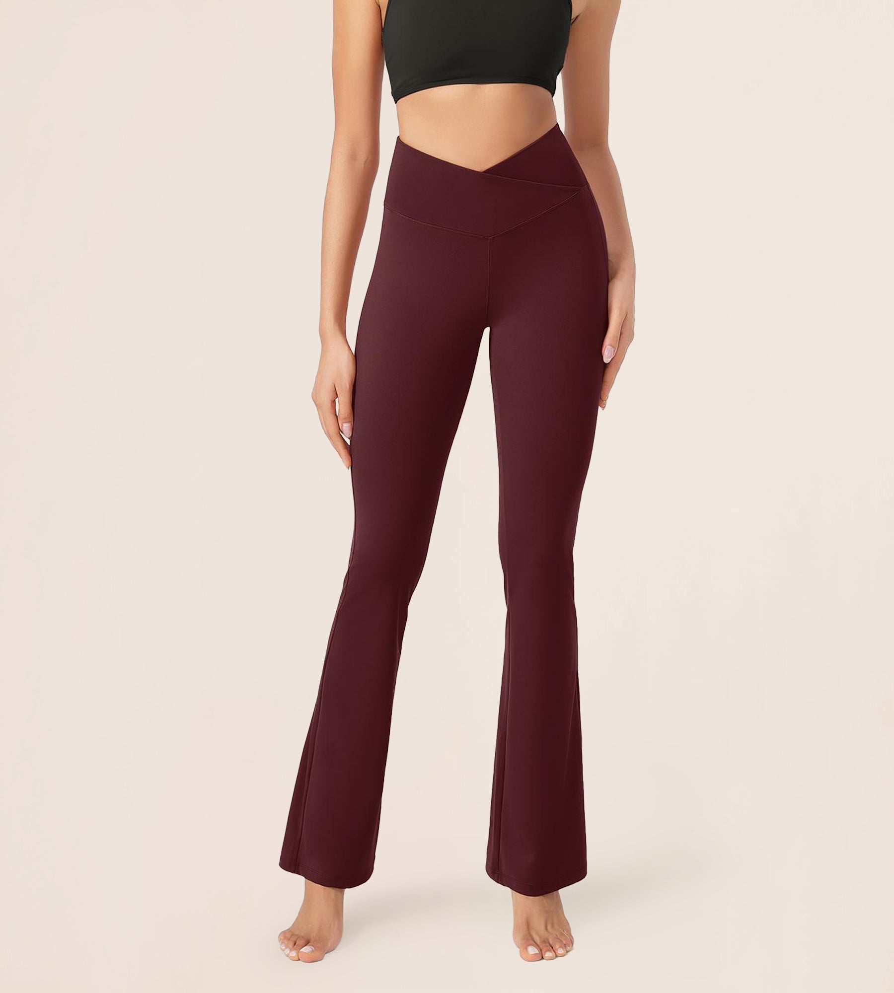 31??Cross Waist Workout Yoga Flare Pants - ododos