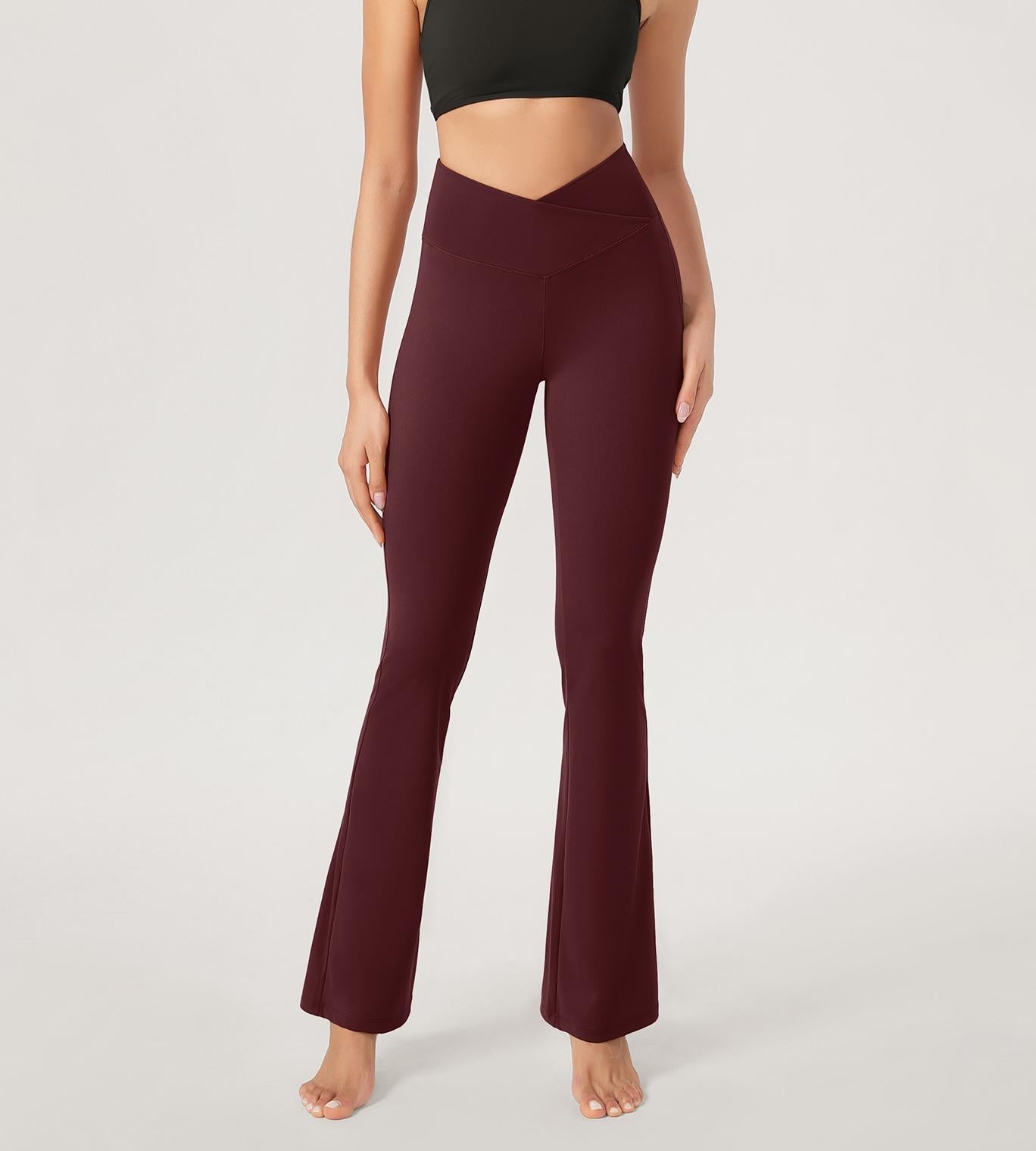 29??Cross Waist Sports Flare Yoga Pants - ododos