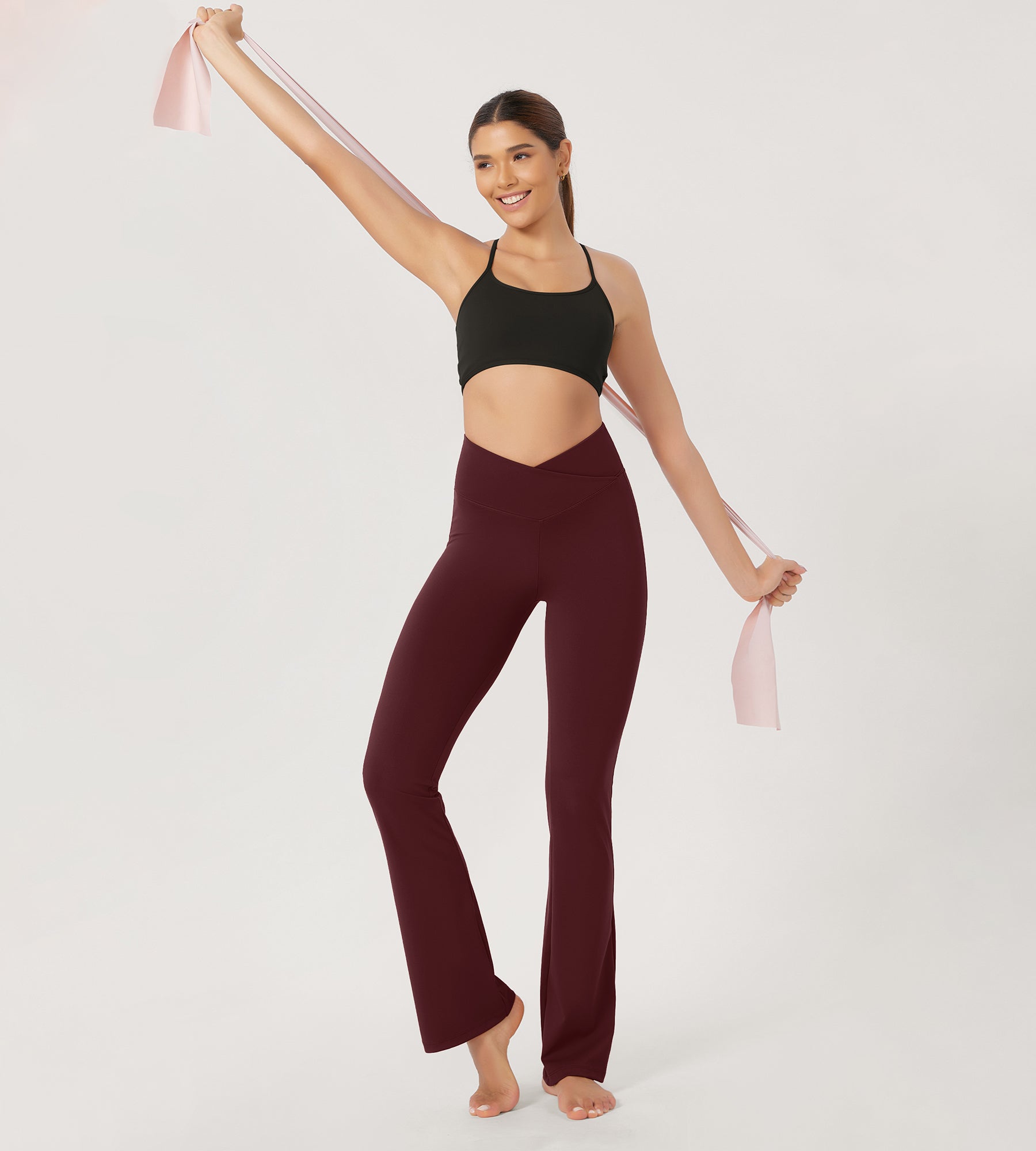 31??Cross Waist Workout Yoga Flare Pants - ododos
