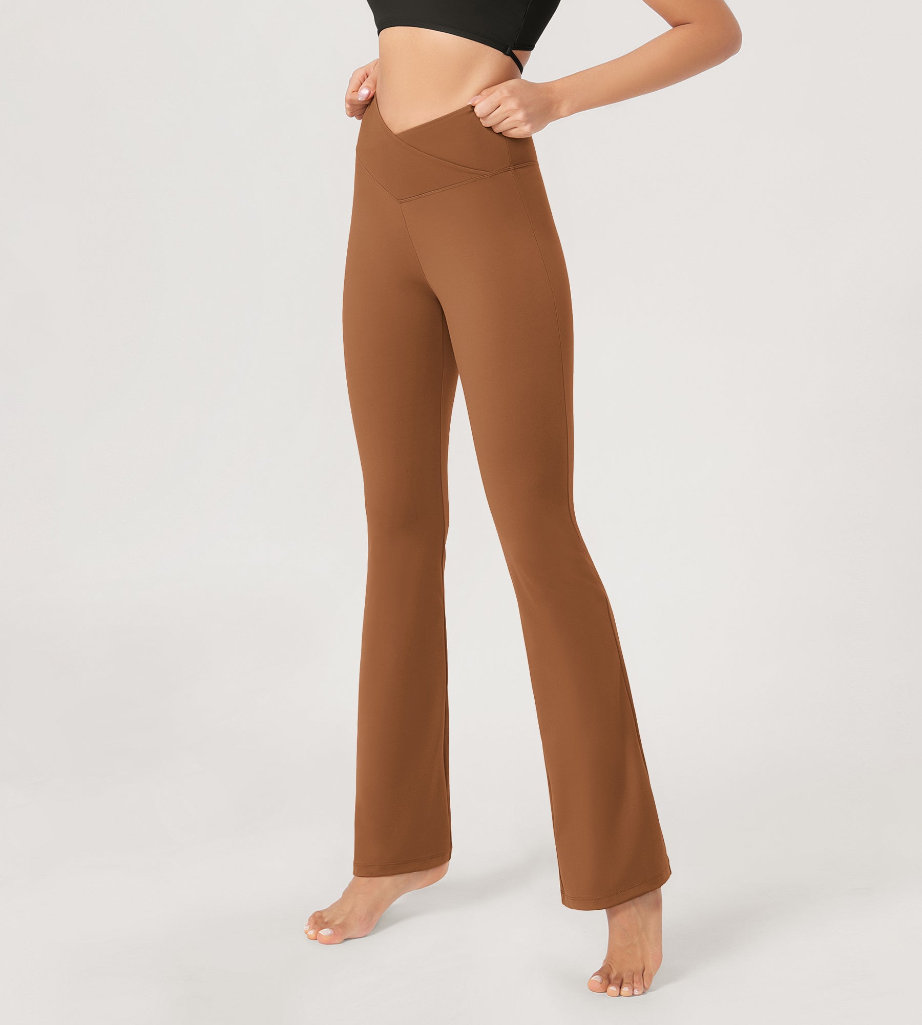 31??Cross Waist Workout Yoga Flare Pants - ododos