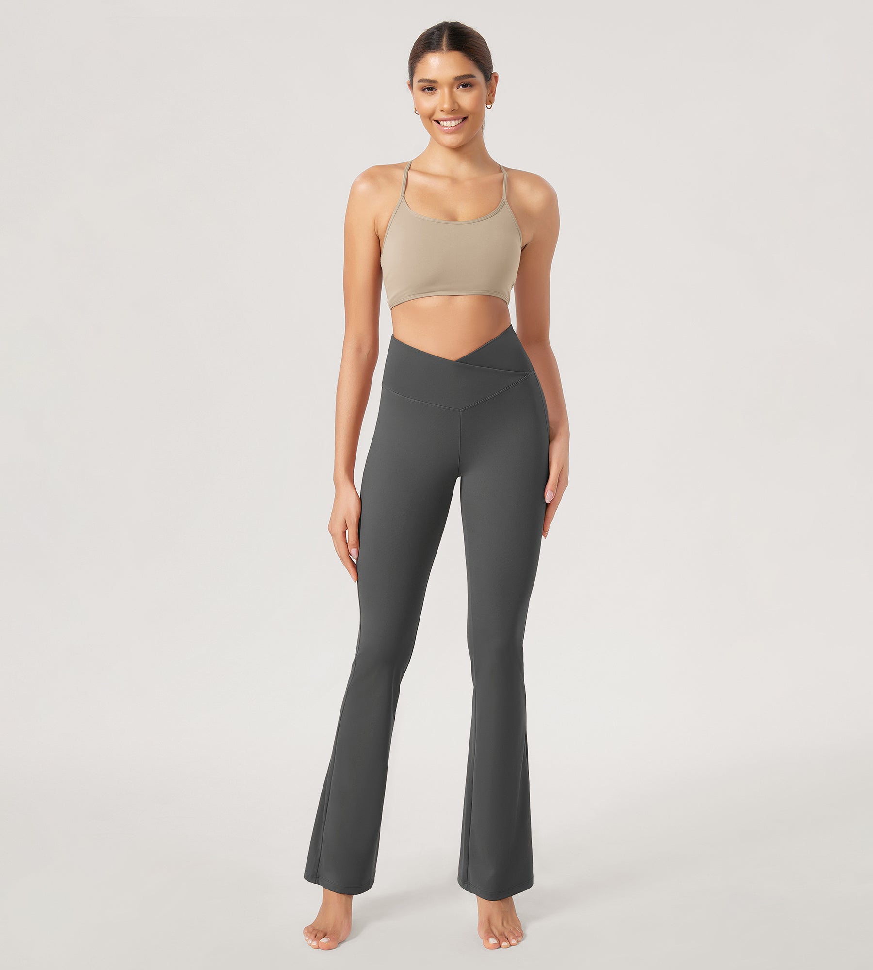 31??Cross Waist Workout Yoga Flare Pants - ododos