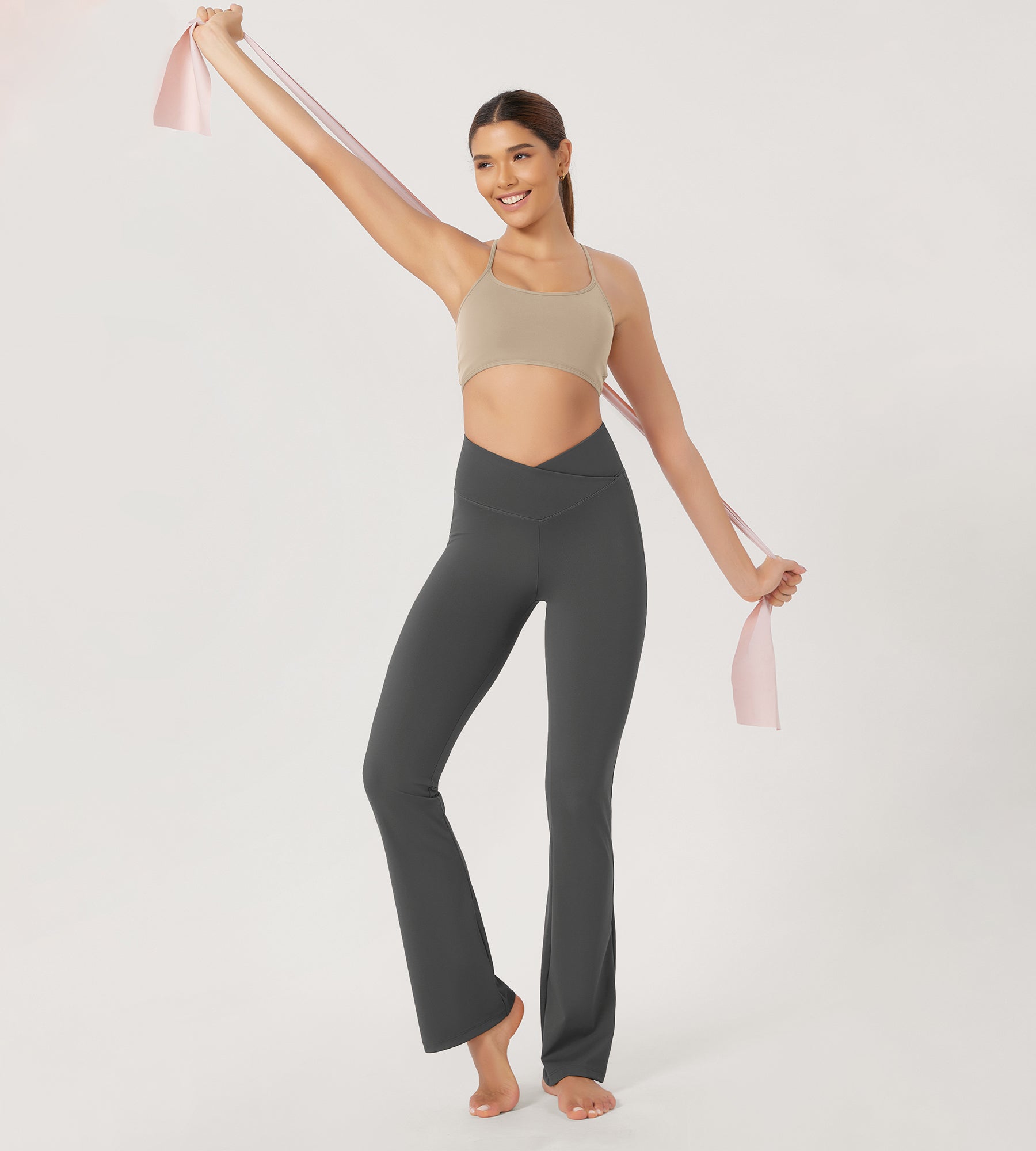 31??Cross Waist Workout Yoga Flare Pants - ododos