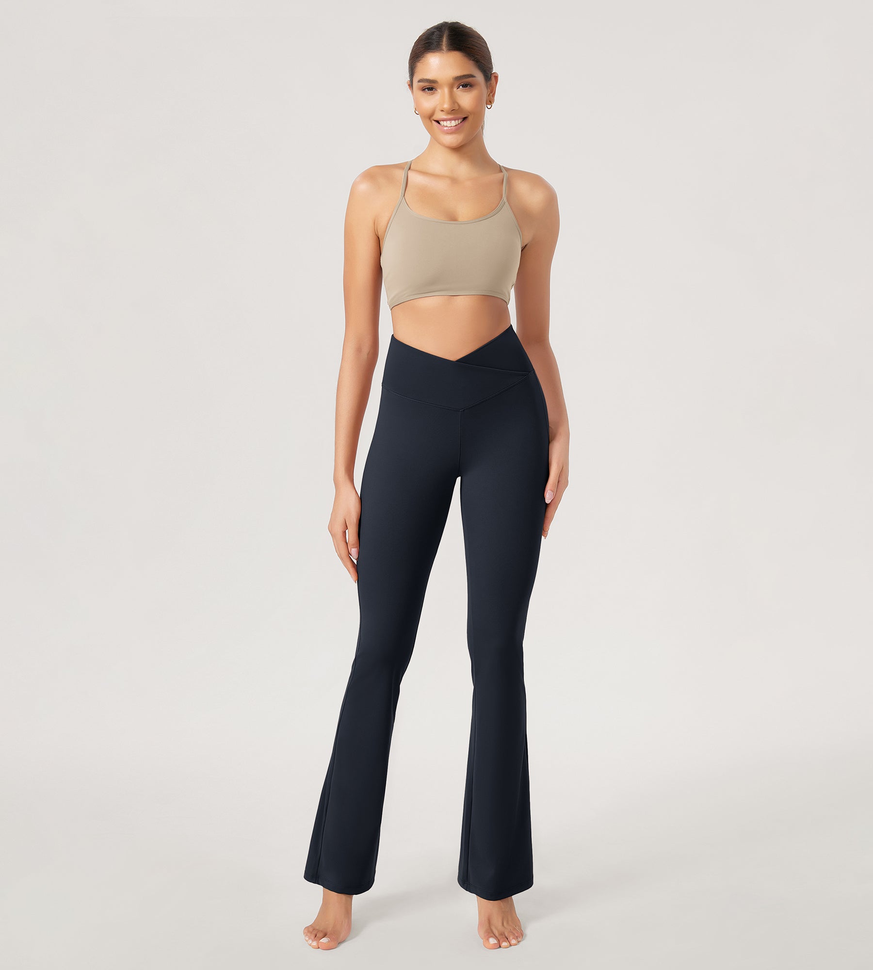 31??Cross Waist Workout Yoga Flare Pants Deep Navy - ododos
