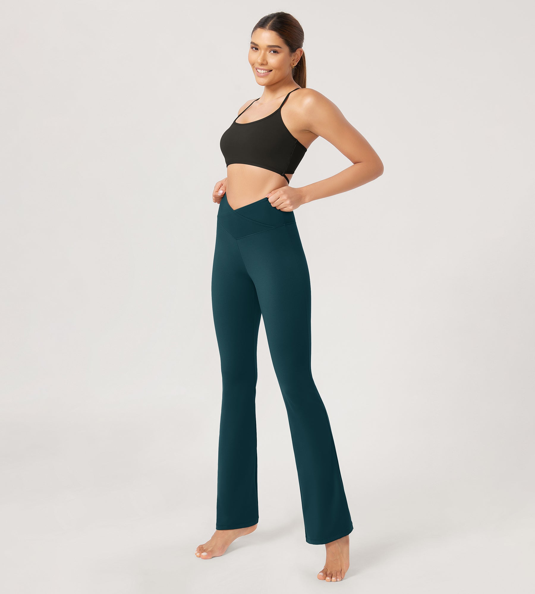 31??Cross Waist Workout Yoga Flare Pants - ododos