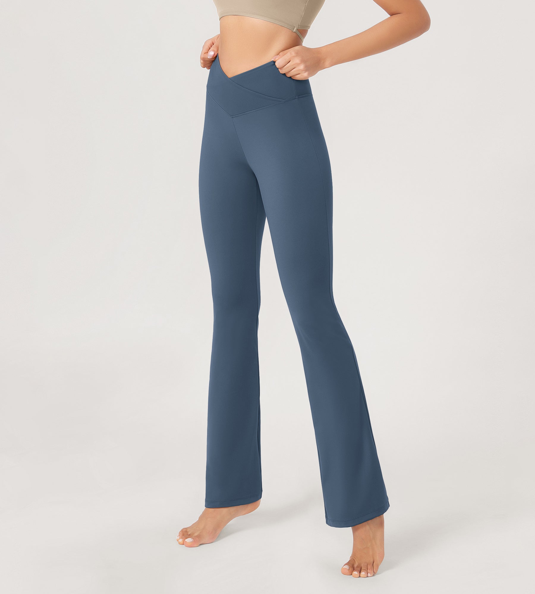 31??Cross Waist Workout Yoga Flare Pants - ododos