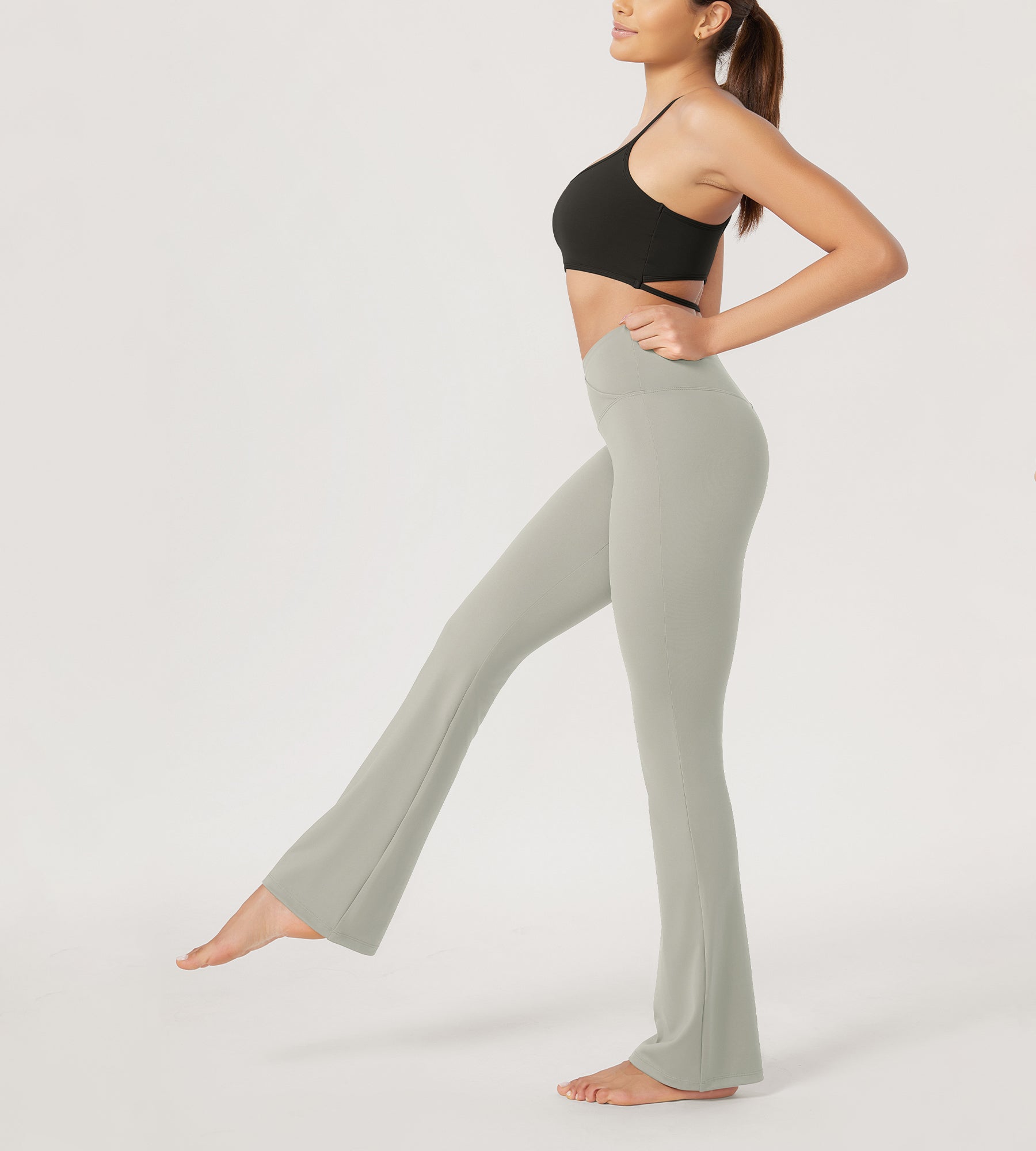 ODODOS Cross Waist Workout Yoga Flare Pants Forest Teal M