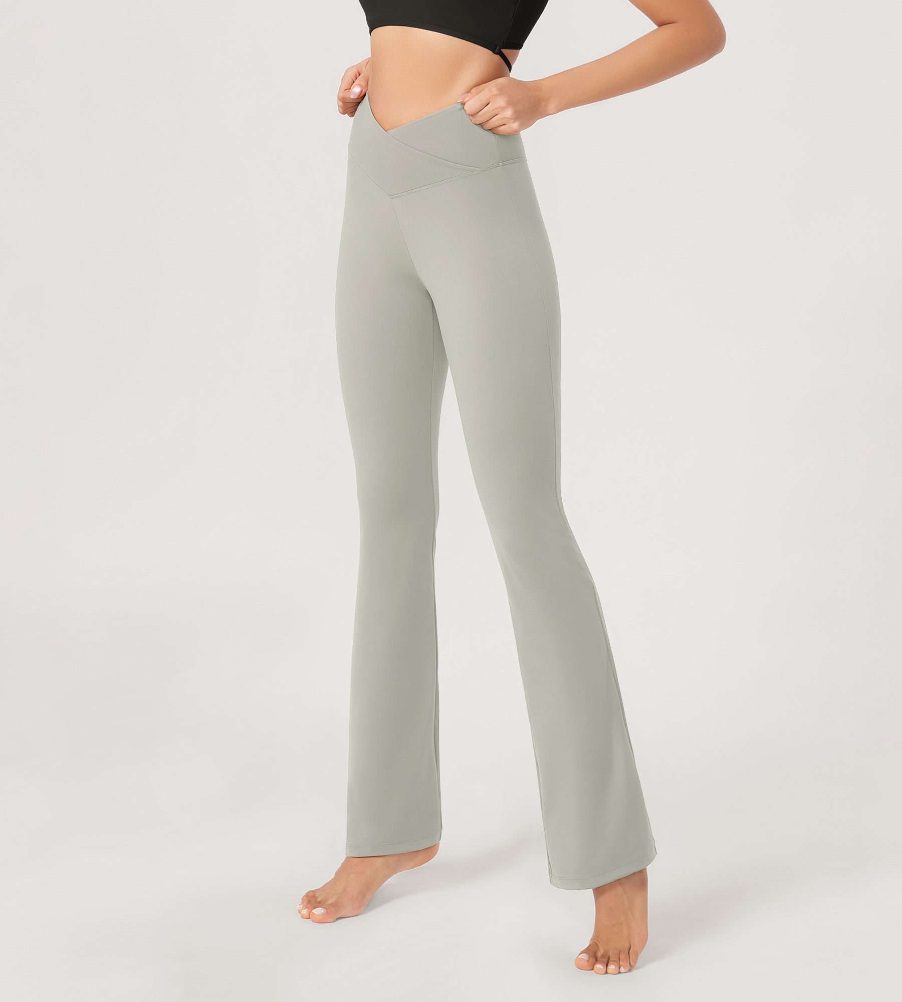 31??Cross Waist Workout Yoga Flare Pants - ododos