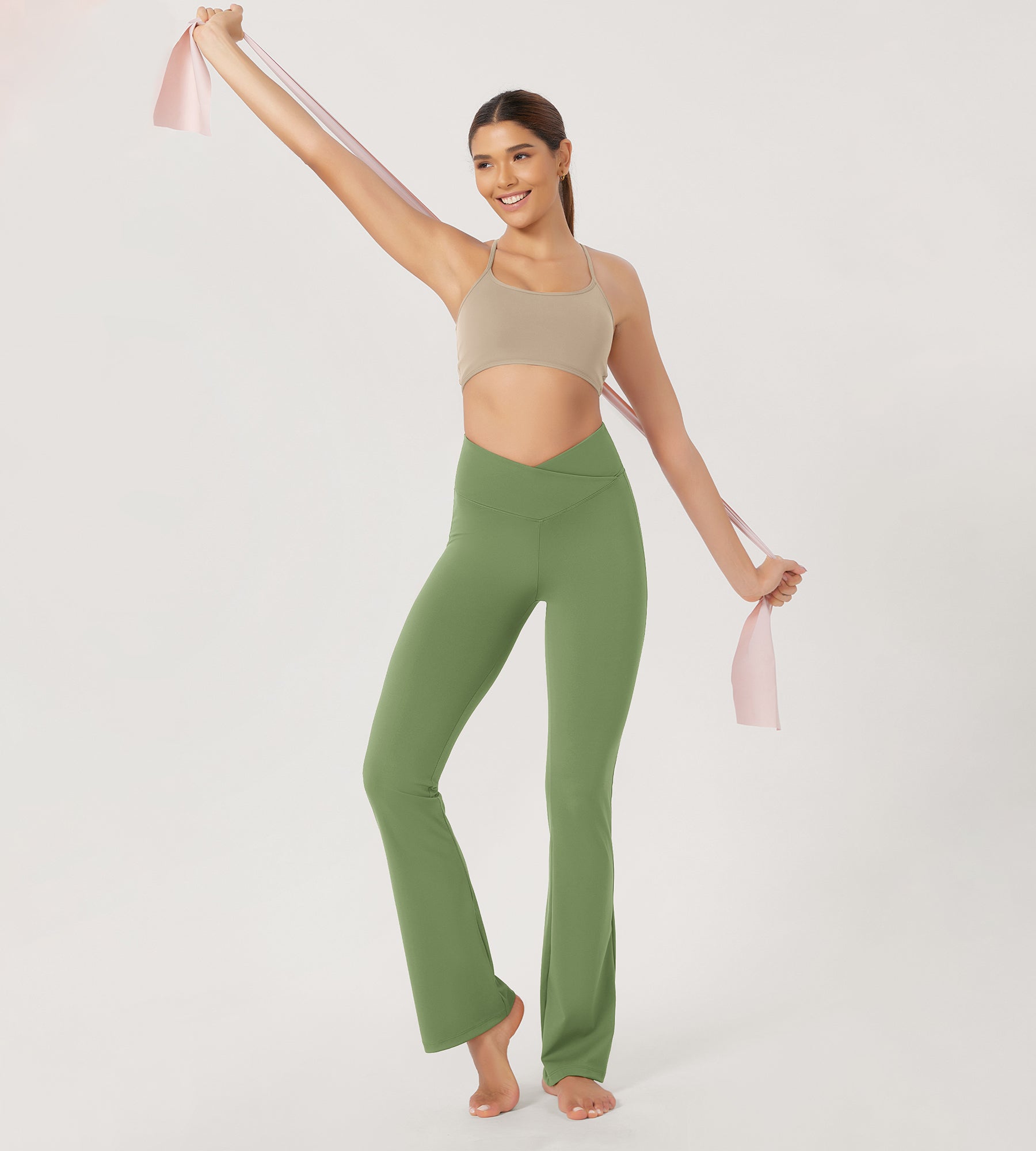 31??Cross Waist Workout Yoga Flare Pants - ododos