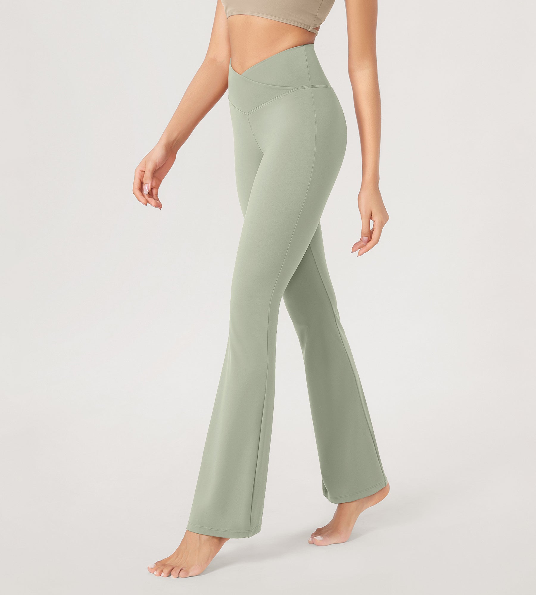 31??Cross Waist Workout Yoga Flare Pants - ododos