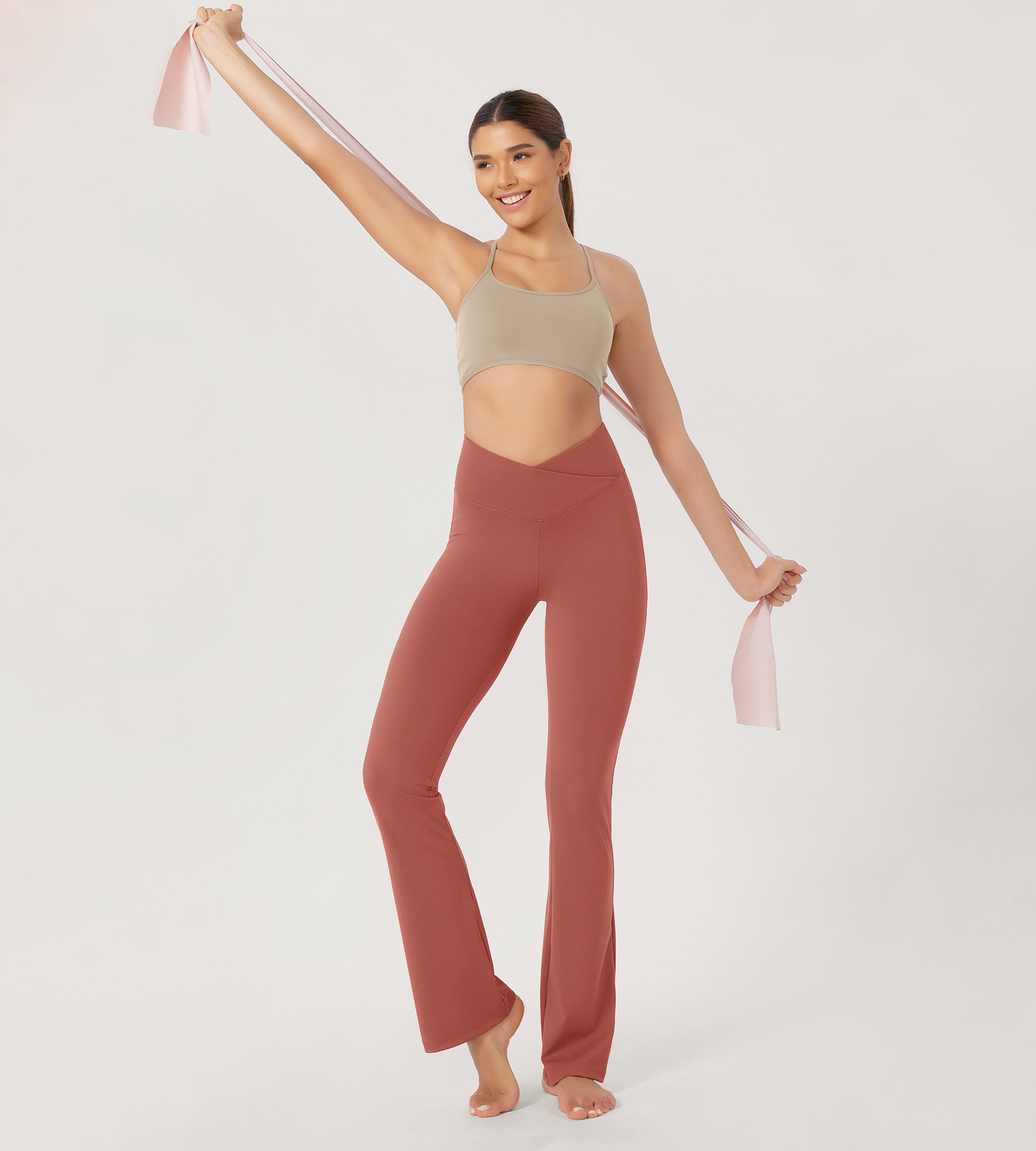 31??Cross Waist Workout Yoga Flare Pants - ododos