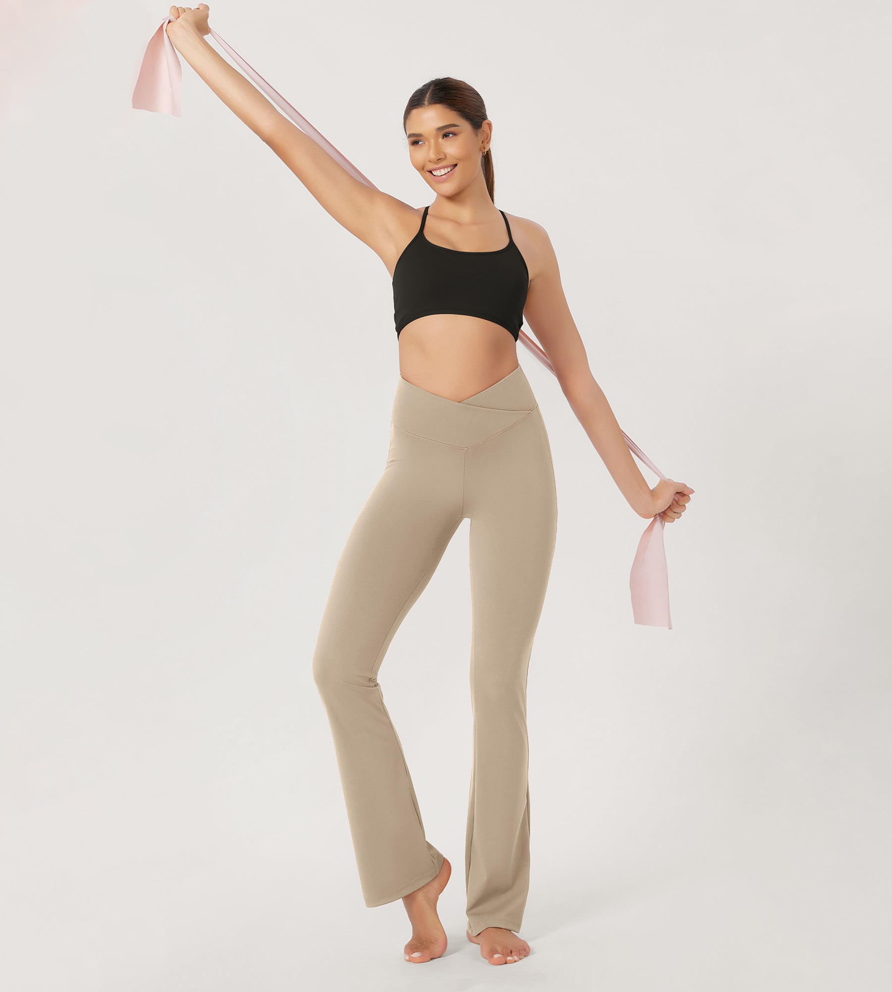 31??Cross Waist Workout Yoga Flare Pants - ododos