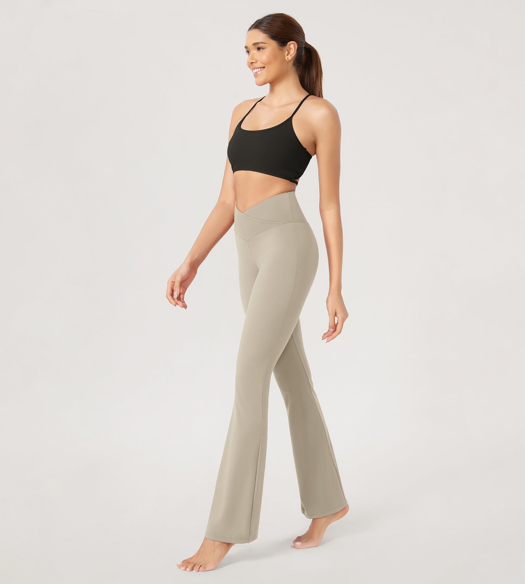31??Cross Waist Workout Yoga Flare Pants - ododos