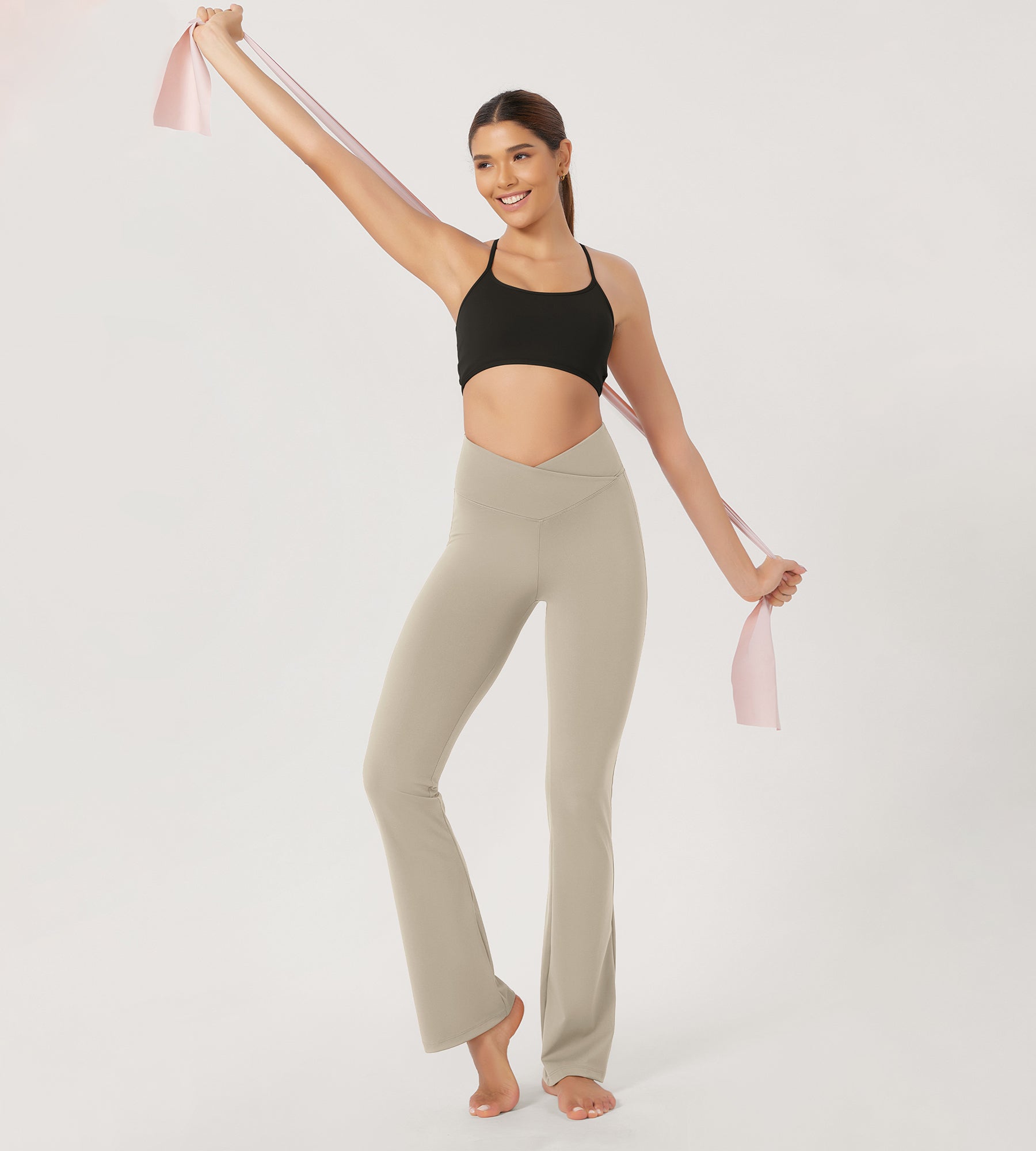 31??Cross Waist Workout Yoga Flare Pants - ododos