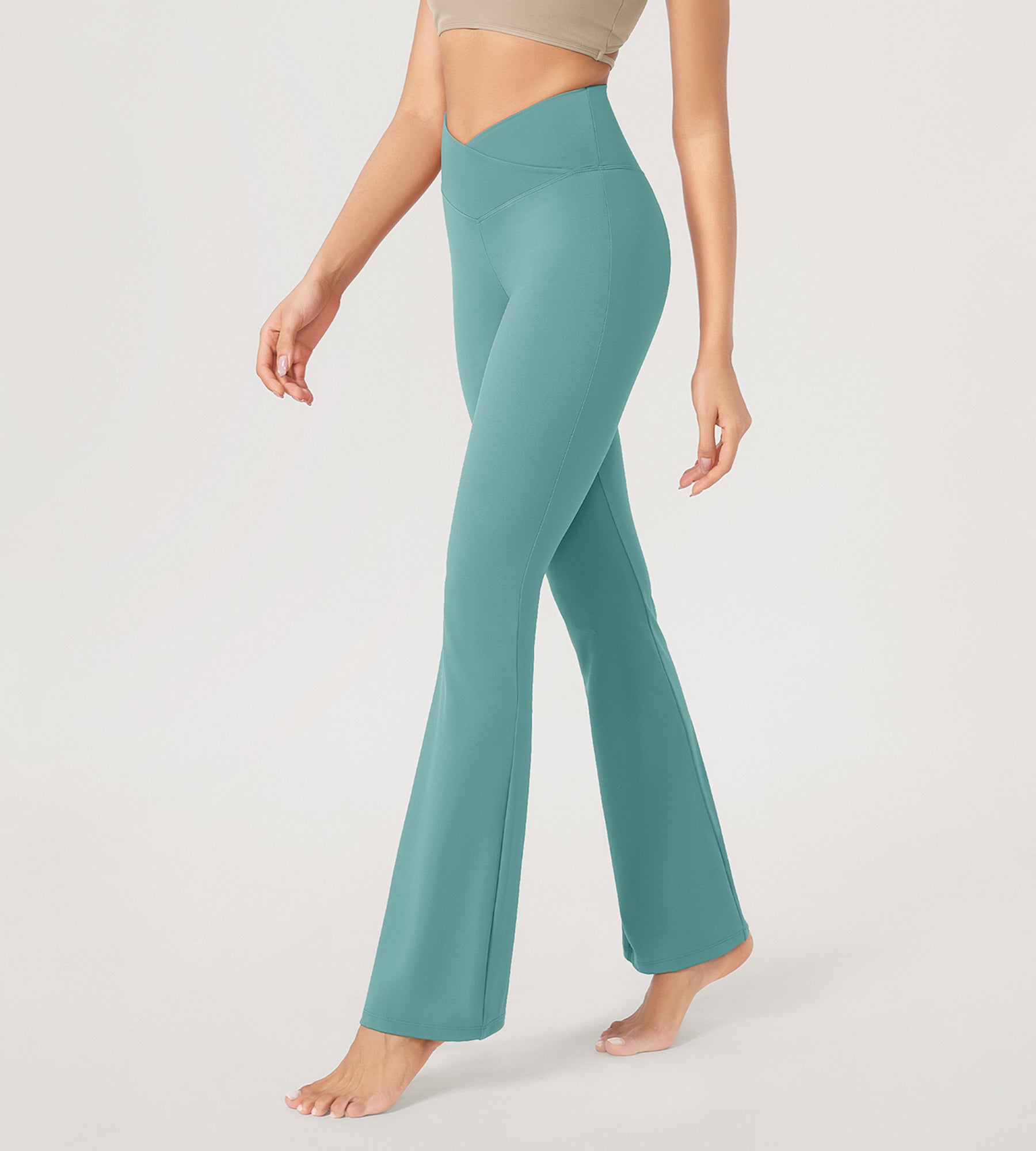 31??Cross Waist Workout Yoga Flare Pants - ododos