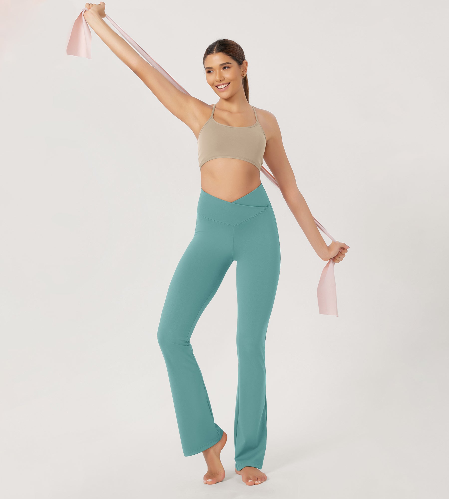 31??Cross Waist Workout Yoga Flare Pants - ododos