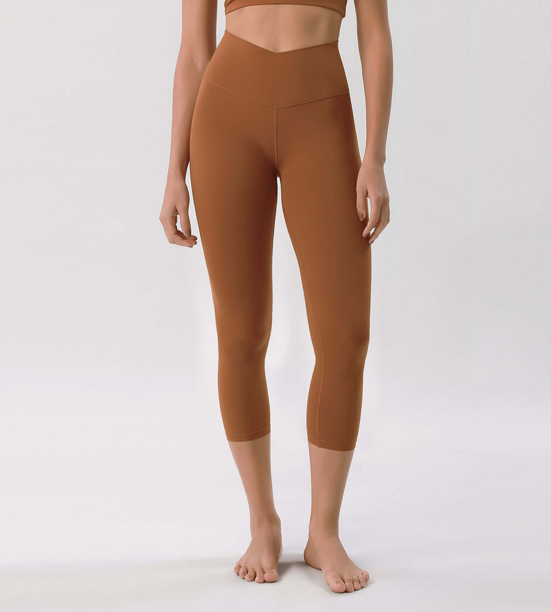 Odcloud 23 Crossover High Wasit Lounge 7/8 Leggings with Pockets Caramel - ododos