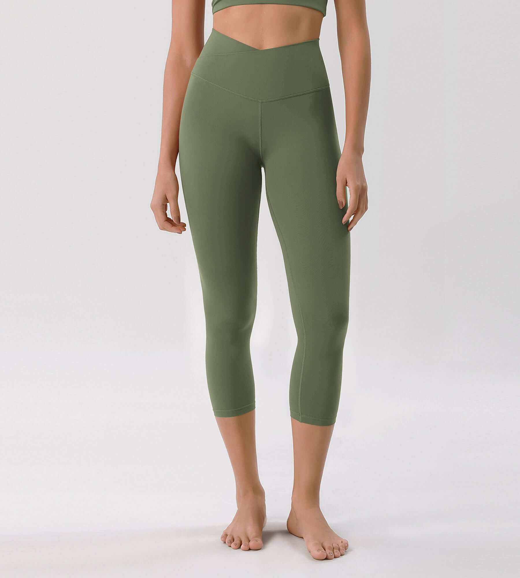 Odcloud 23 Crossover High Wasit Lounge 7/8 Leggings with Pockets Dark Olive - ododos