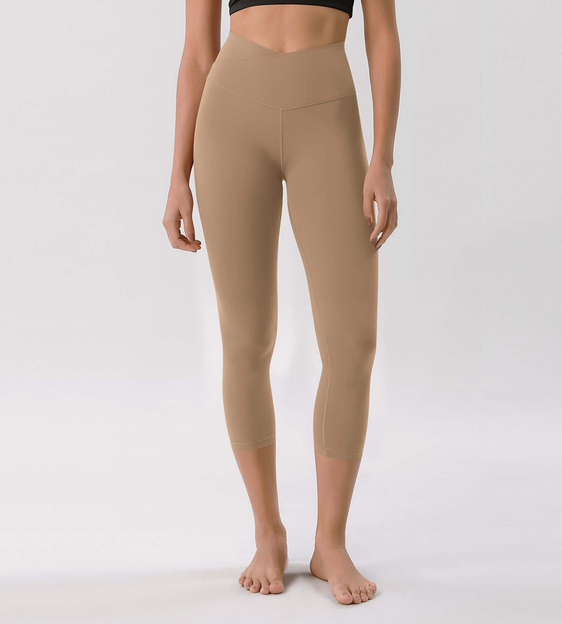 Odcloud 23 Crossover High Wasit Lounge 7/8 Leggings with Pockets Light Brown - ododos