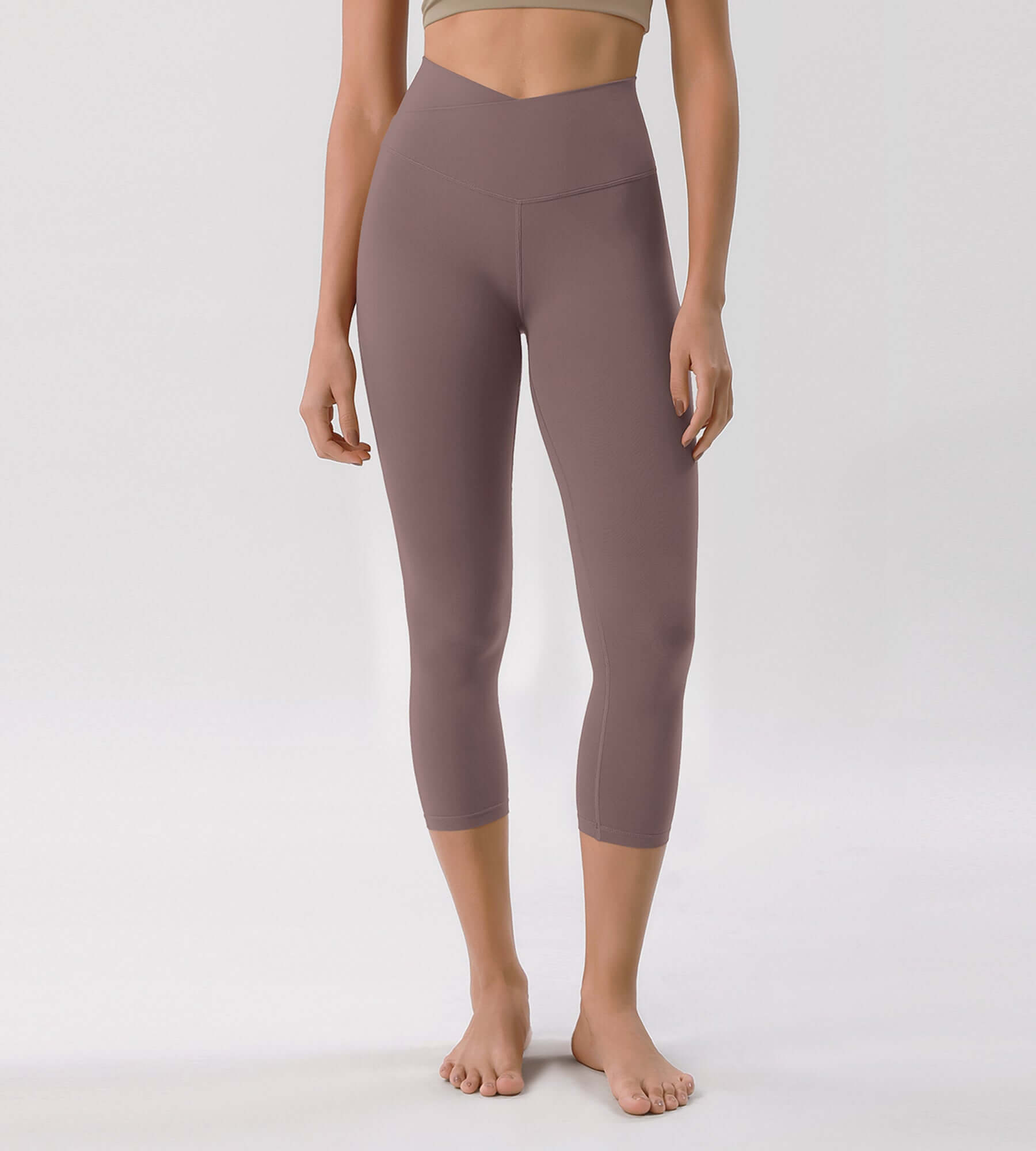 Odcloud 23 Crossover High Wasit Lounge 7/8 Leggings with Pockets Purple Taupe - ododos