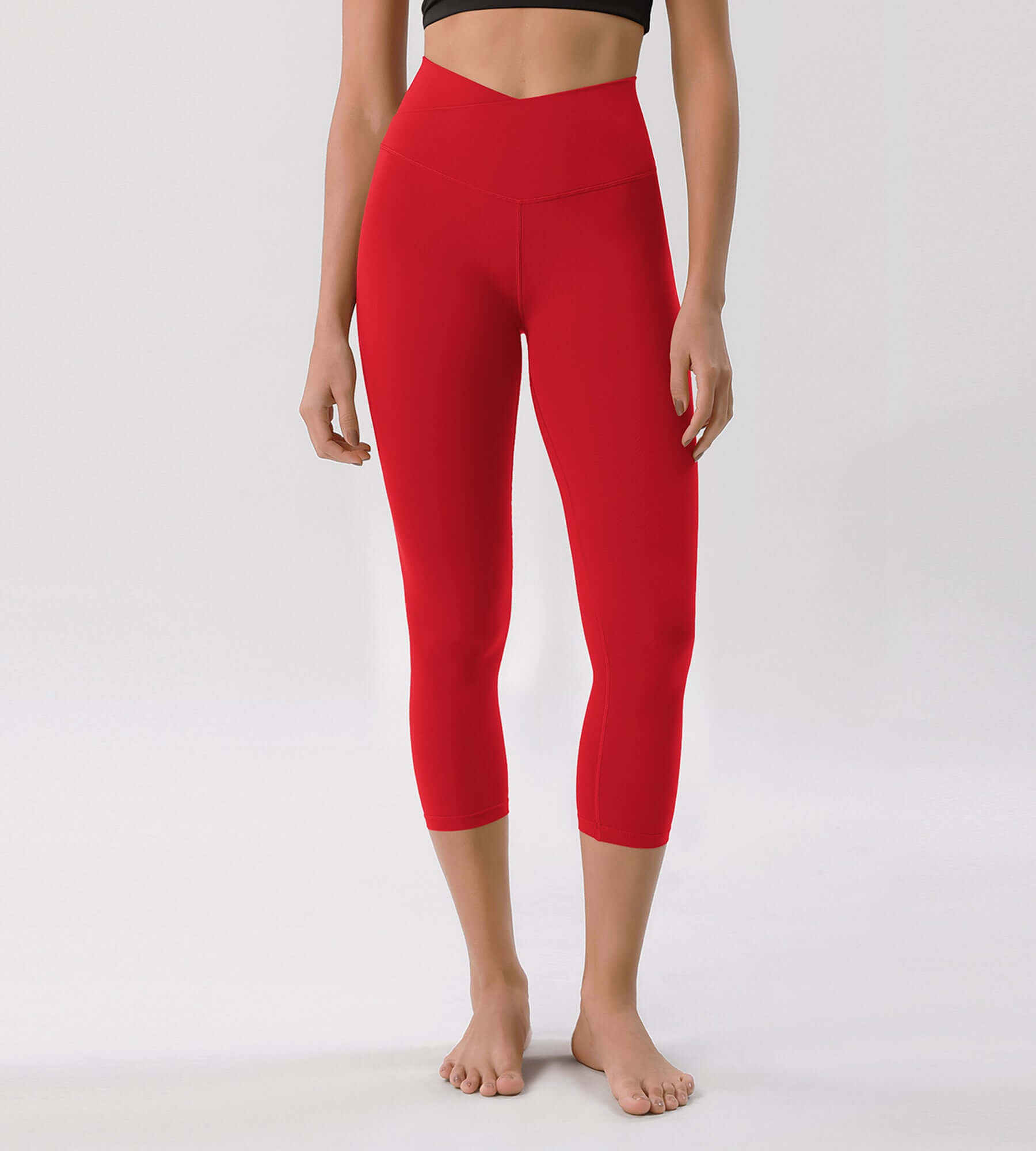 Odcloud 23 Crossover High Wasit Lounge 7/8 Leggings with Pockets Red - ododos