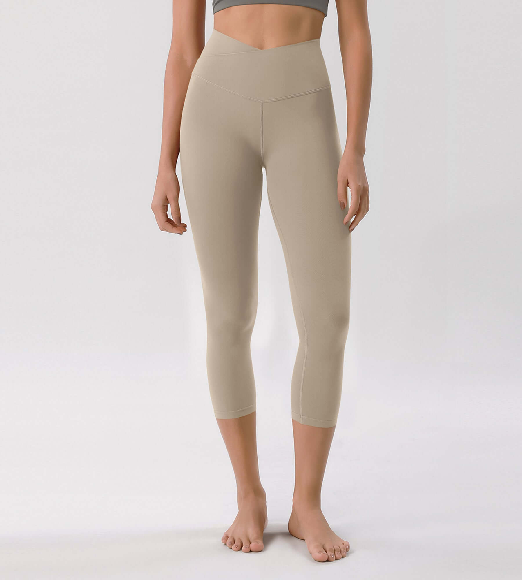 Odcloud 23 Crossover High Wasit Lounge 7/8 Leggings with Pockets Shaker Beige - ododos