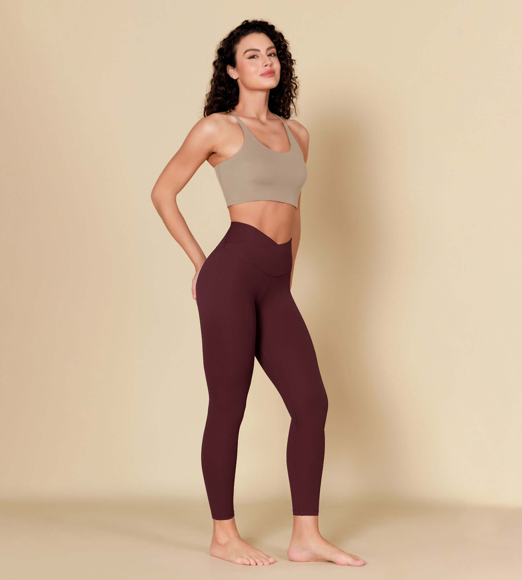 ODCLOUD 7/8 Crossover Leggings with Back Pocket Burgundy - ododos