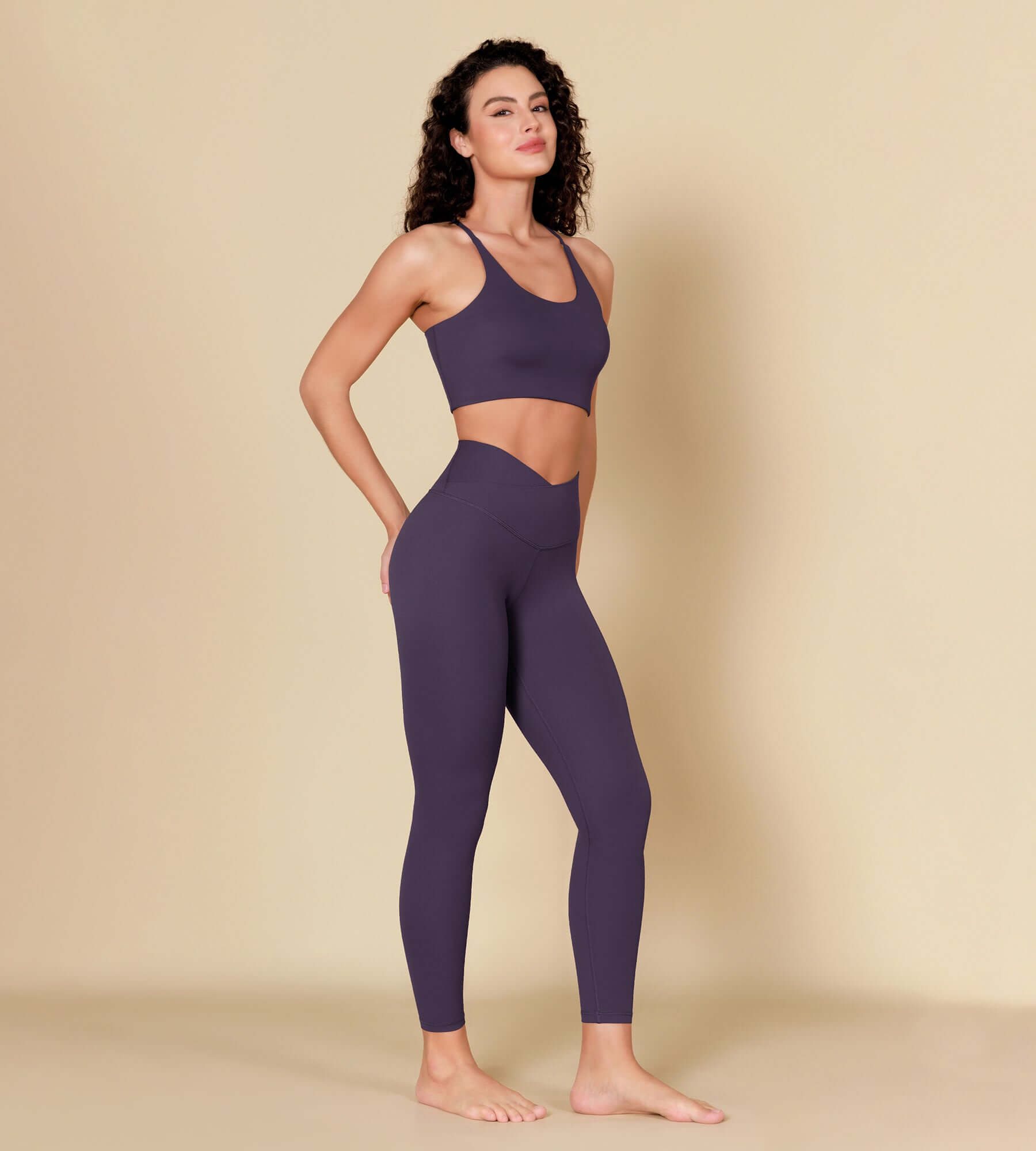 ODCLOUD 7/8 Crossover Leggings with Back Pocket Dark Purple - ododos