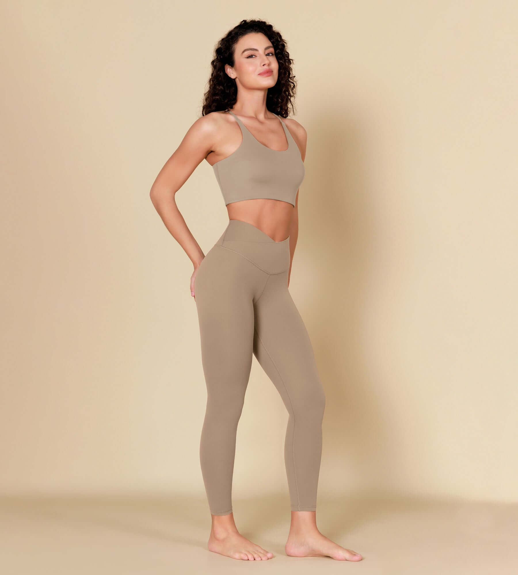 ODCLOUD 7/8 Crossover Leggings with Back Pocket Light Brown - ododos