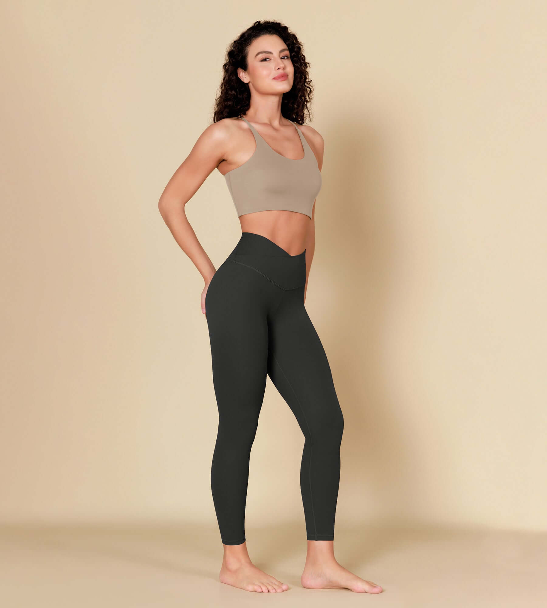 ODCLOUD 7/8 Crossover Leggings with Back Pocket Onyx Black Grey - ododos