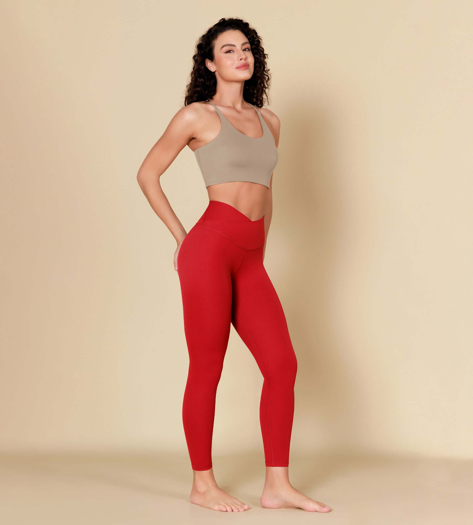 ODCLOUD 7/8 Crossover Leggings with Back Pocket Red - ododos