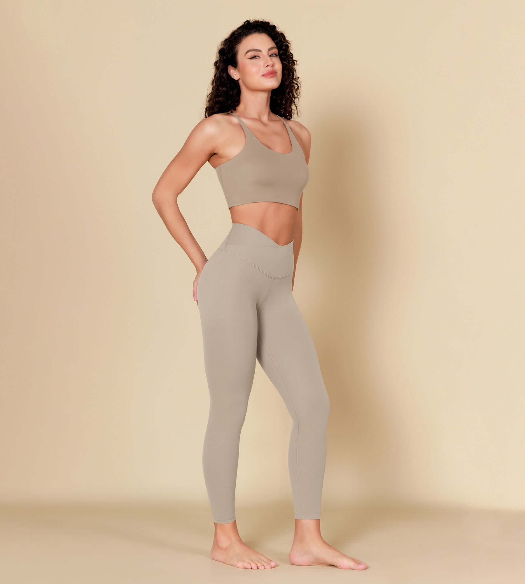 ODCLOUD 7/8 Crossover Leggings with Back Pocket Shaker Beige - ododos